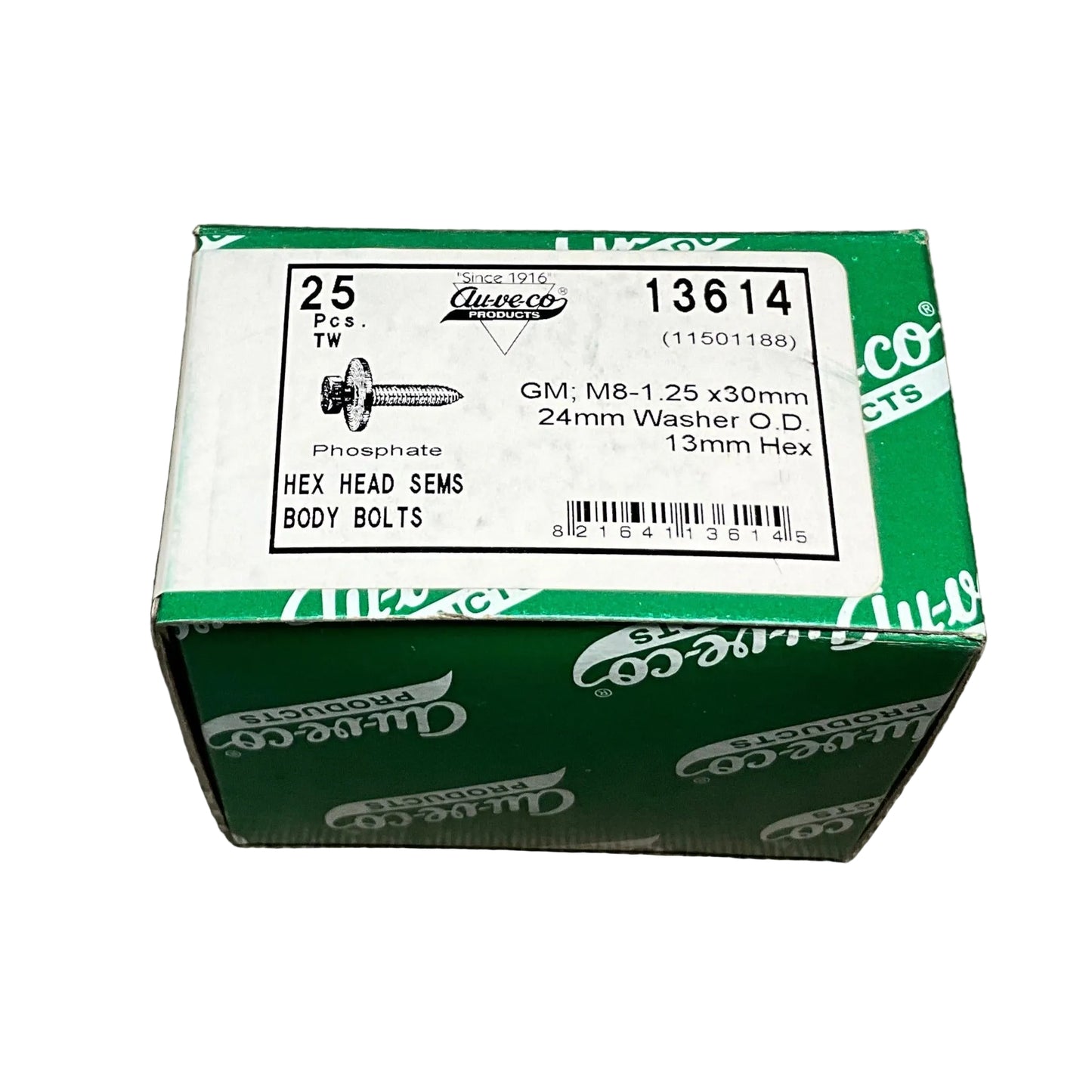 25 Hex Head Sems Body Bolts Auveco 13614 GM:11501188 Universal & General Purp.
