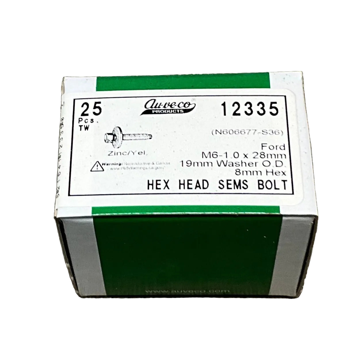 25 Hex Head Sems Bolts ~ Auveco 12335 ~ Ford: N606677-S36 ~ General Purpose Use