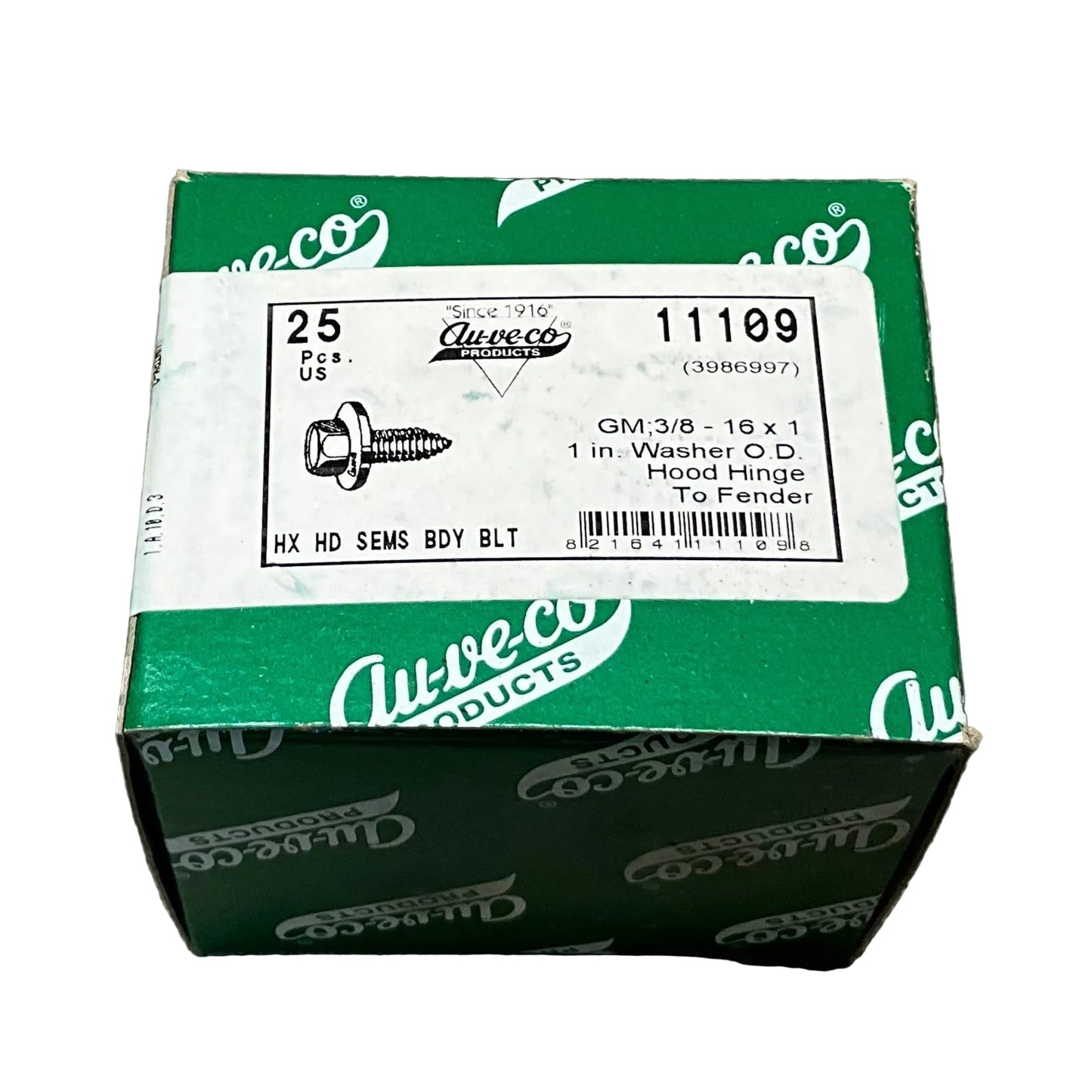 25 Hood Hinge To Fender Hex Head Body Bolts Auveco 11109 GM: 3986997;14011722