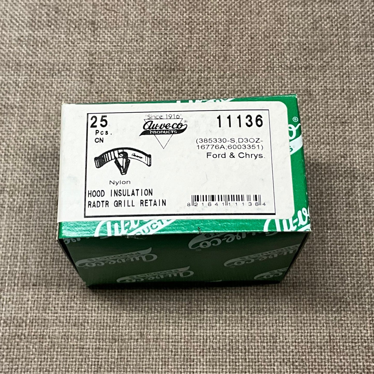 25 Hood Insulation and Grille to Radiator Retainer Auveco 11136 Ford: 385330-S