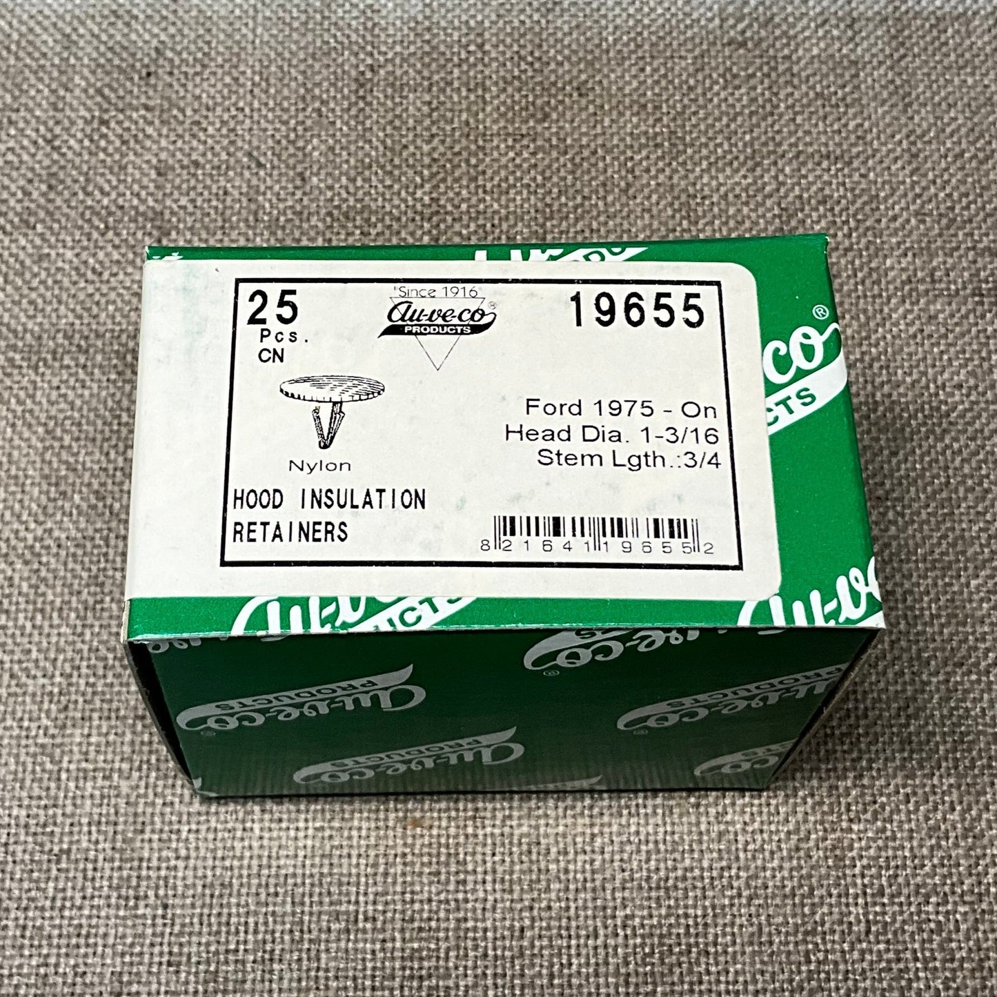 25 Hood Insulation Retainers Auveco 19655 Ford: 386553-S From 1975 - On