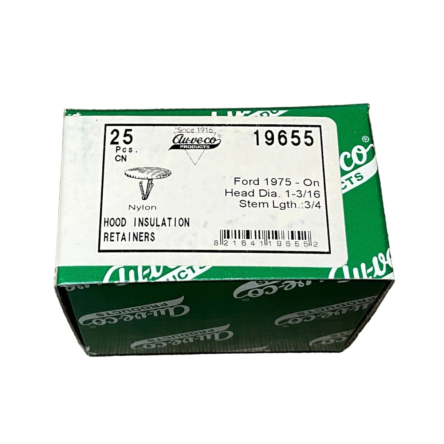 25 Hood Insulation Retainers Auveco 19655 Ford: 386553-S From 1975 - On