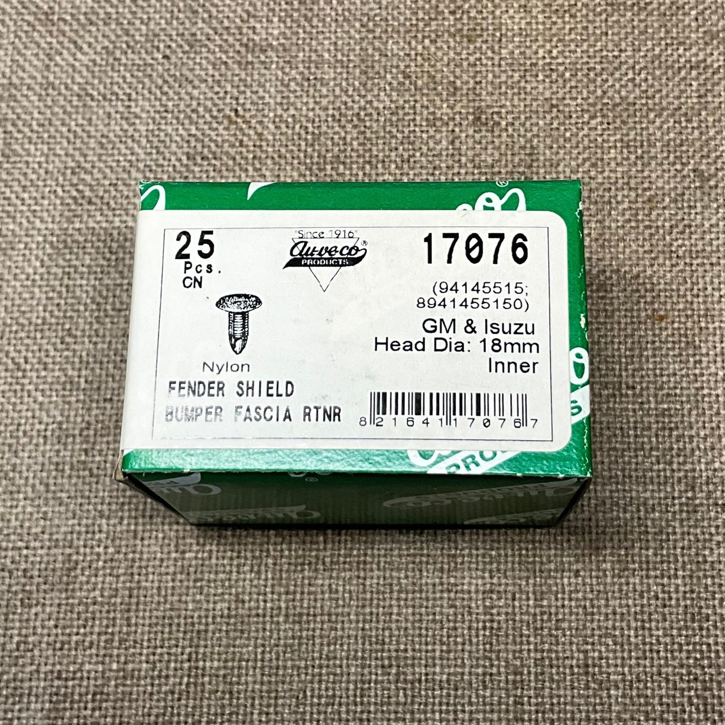 25 Inner Fender Shield and Bumper Fascia Retainer Auveco 17076 GM: 94145515