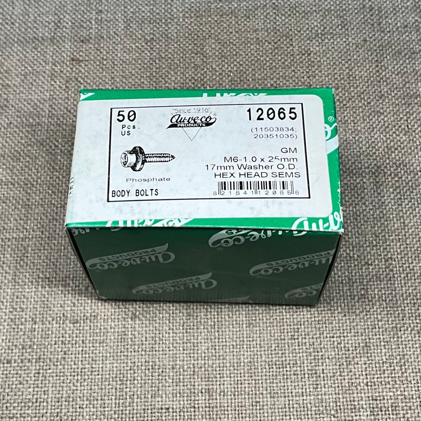 25 Metric Hex Head Sems Bolts Auveco 12065 ~GM: 11503834 ; 20351035 Universal