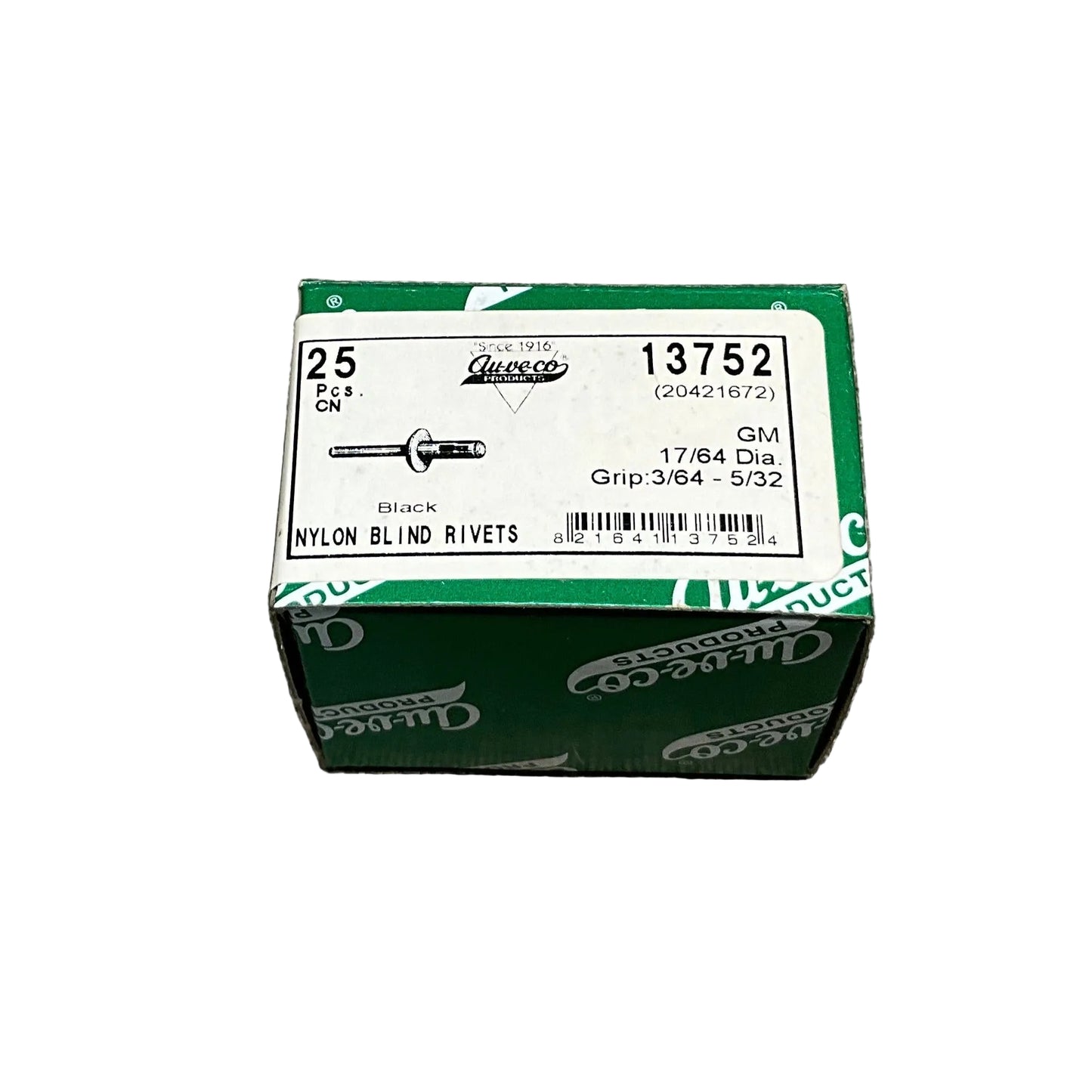 25 Nylon Blind Rivets Auveco 13752 For Automobile GM : 20421672 ; 15955172