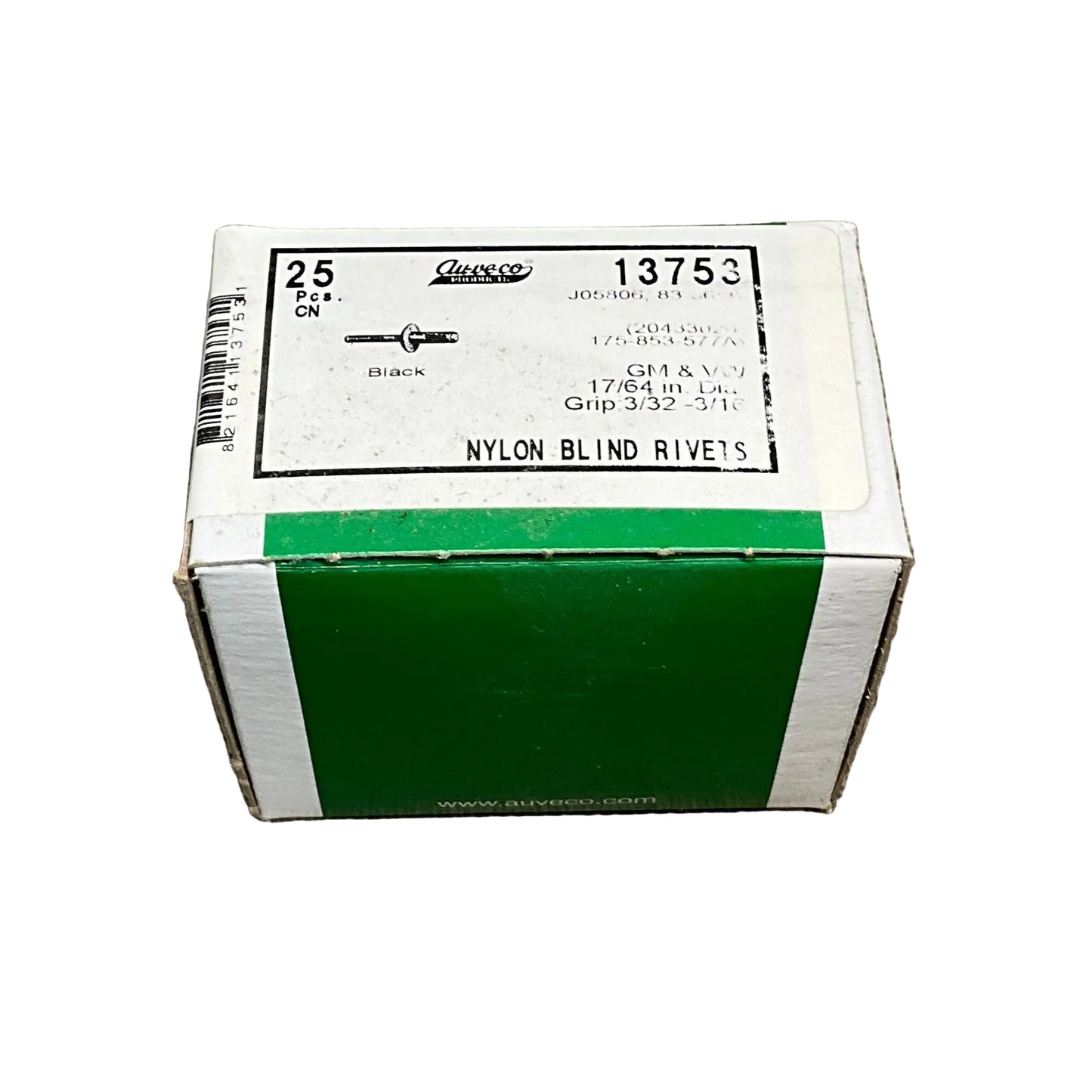 25 Nylon Blind Rivets Auveco 13753 For Automobiles GM 20433026 VW 175-853-577A