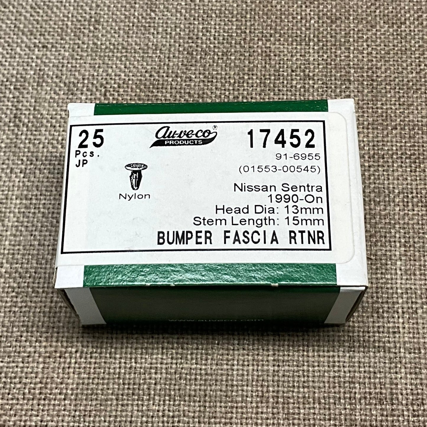 25 Pcs. Bumper Fascia Retainer Niisson 1990-On Auveco 17452