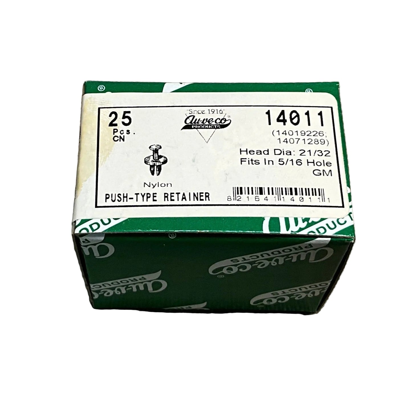25 Push Type Retainers Auveco 14011 GM : 14019226 ; 14071289 From 1981 - On