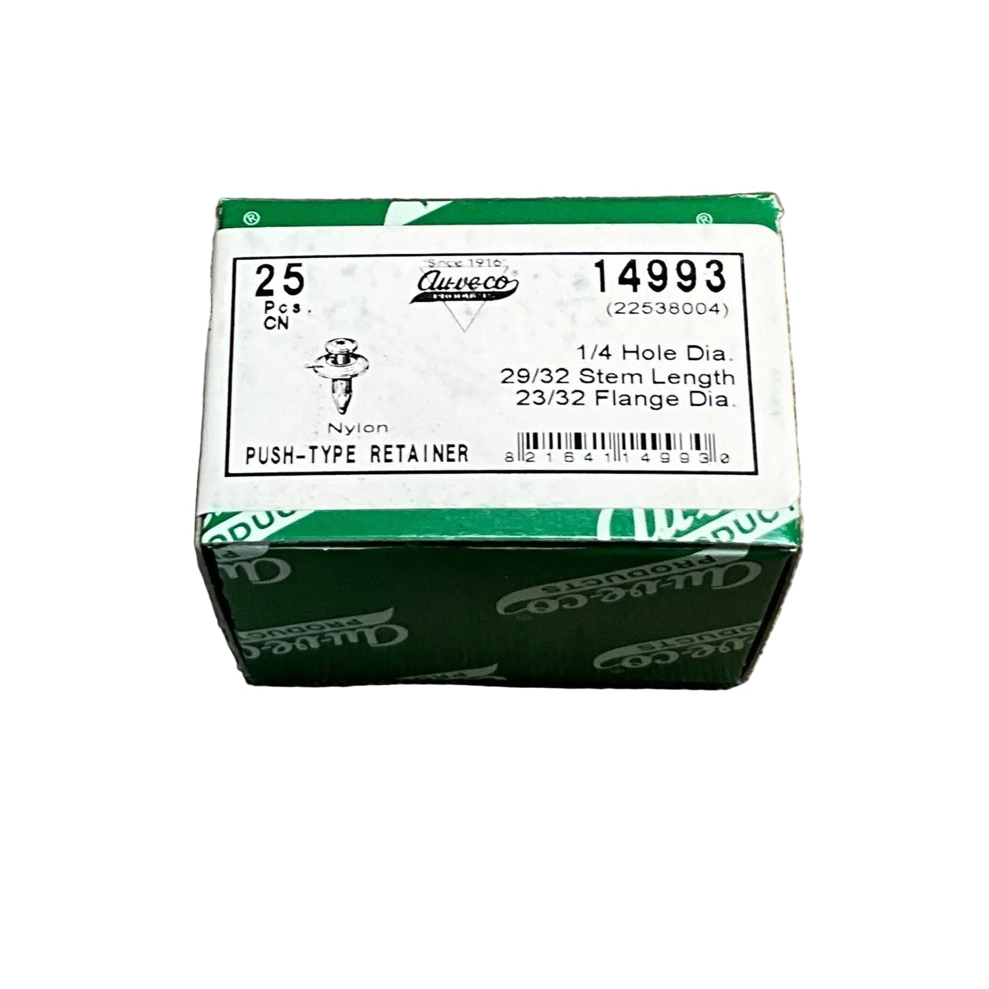 25 Push Type Retainers Auveco 14993 GM : 22538004 From the year 1987 - On