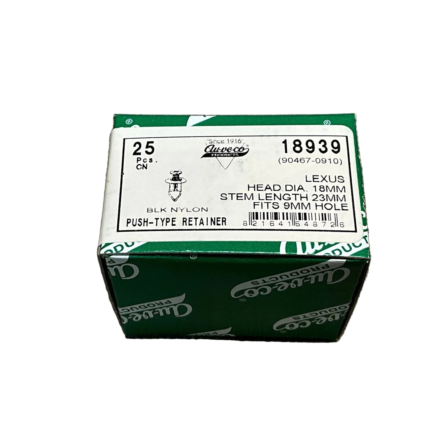25 Push Type Retainers Auveco 18939 Lexus : 90467-09101 For Bumper Covers