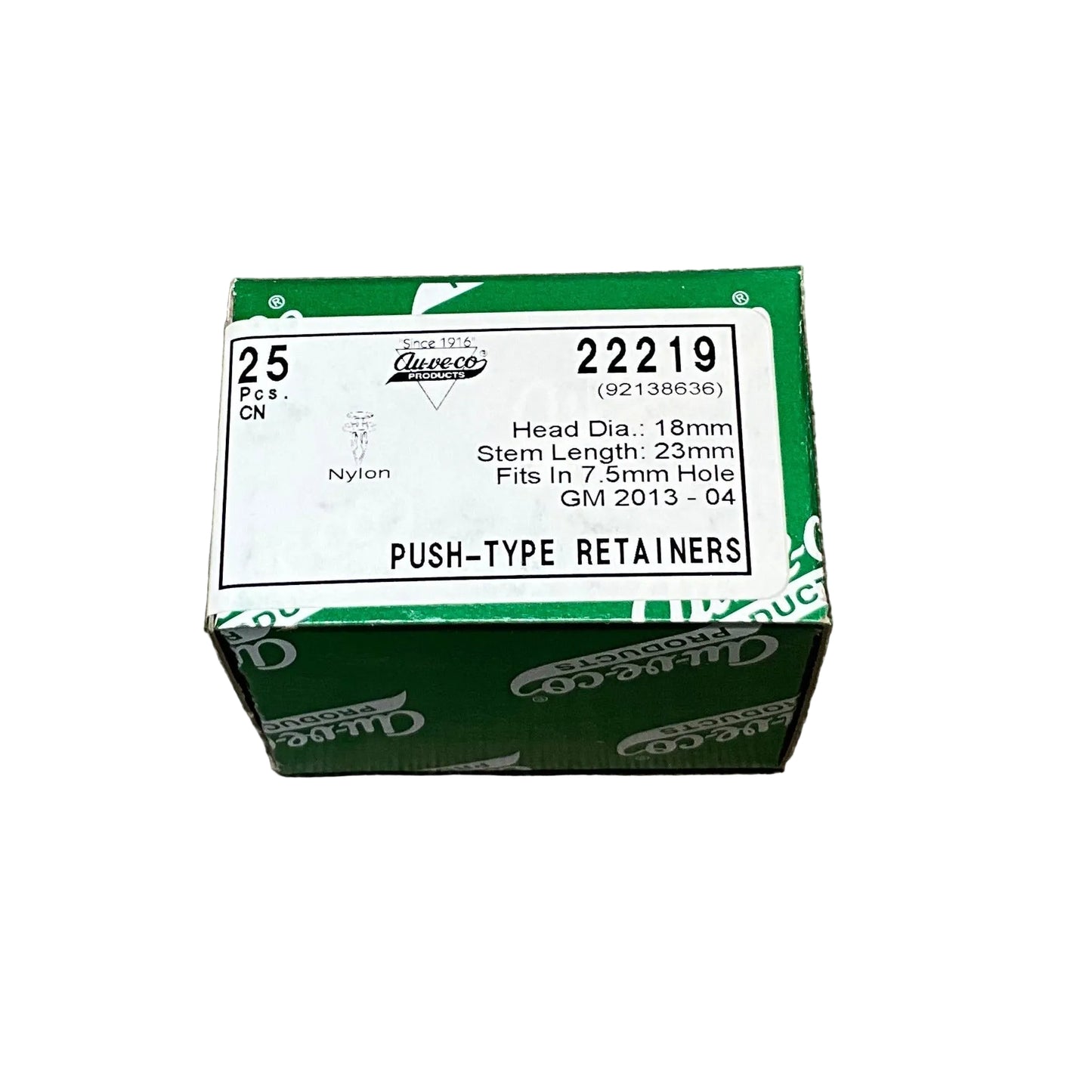 25 Push Type Retainers Auveco 22219 GM OEM : 92138636 From Year 2013 - 2004