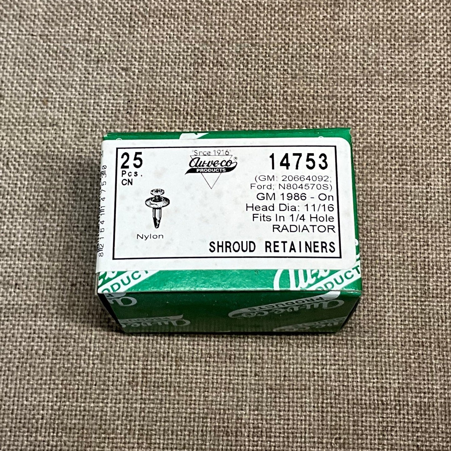 25 Radiator Shroud & Trim Retainers Auveco 14753 GM: 20664092 Ford: N804570S