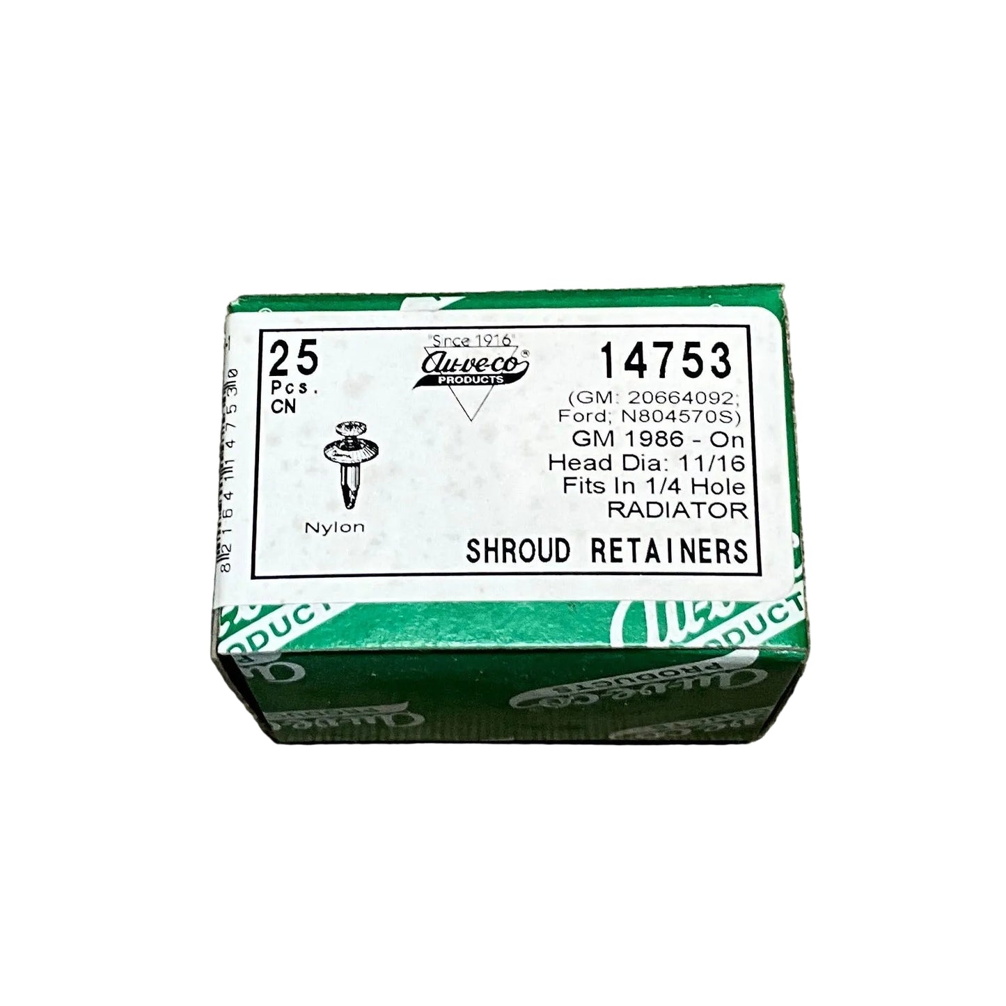 25 Radiator Shroud & Trim Retainers Auveco 14753 GM: 20664092 Ford: N804570S
