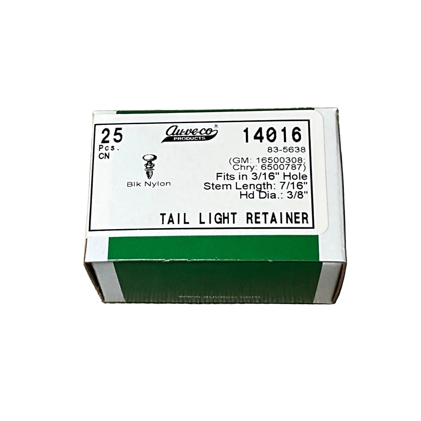 25 Tail Light Push Type Retainers Auveco 14016 GM: 16500308 Chrysler: 6500787