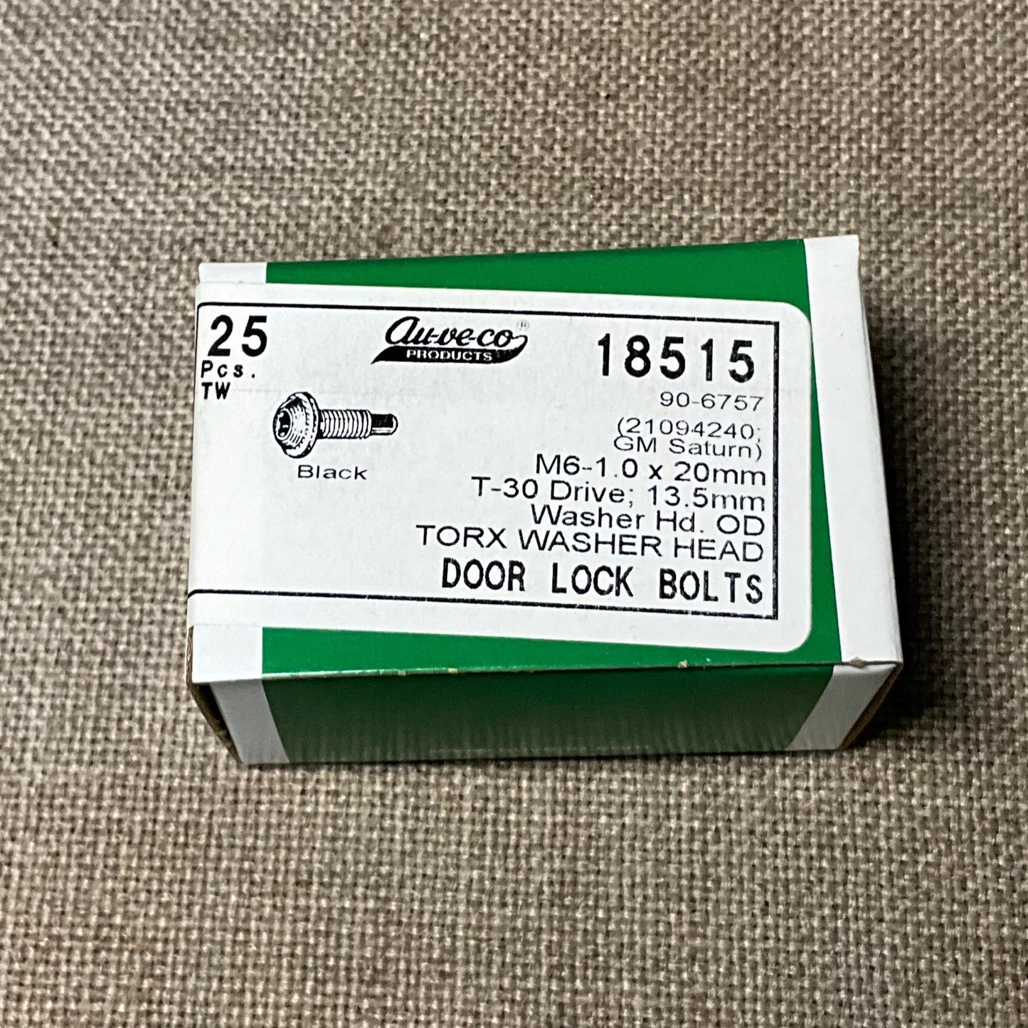25 Torx Washer Head Door Lock Bolts Auveco 18515 GM Saturn Front & Rear Door