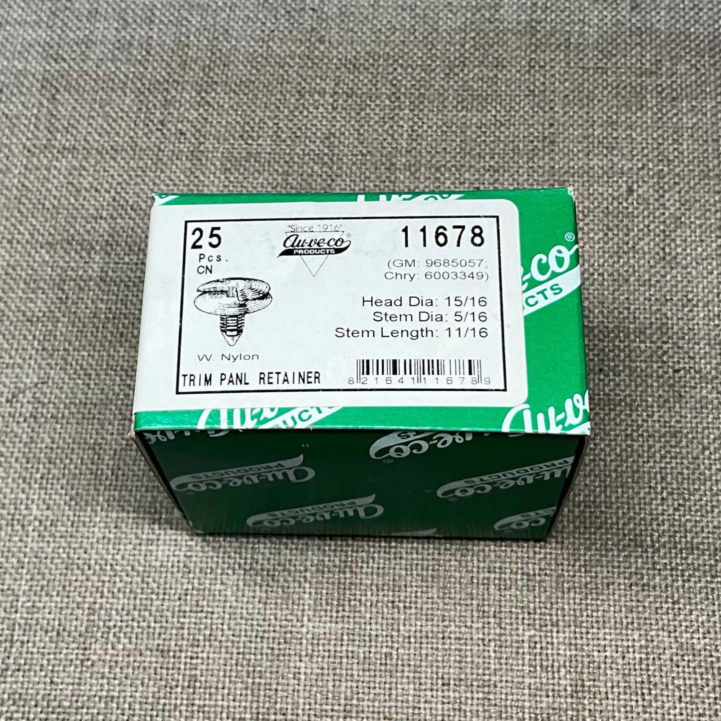 25 Trim Panel Retainers Auveco 11678 GM: 9685057 Chry: 6003349 AMC: 4005470 VW