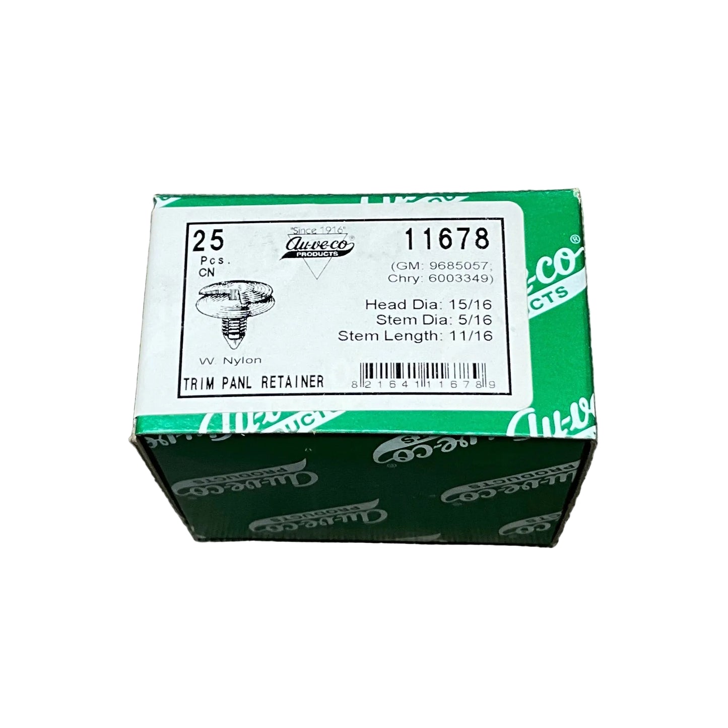25 Trim Panel Retainers Auveco 11678 GM: 9685057 Chry: 6003349 AMC: 4005470 VW