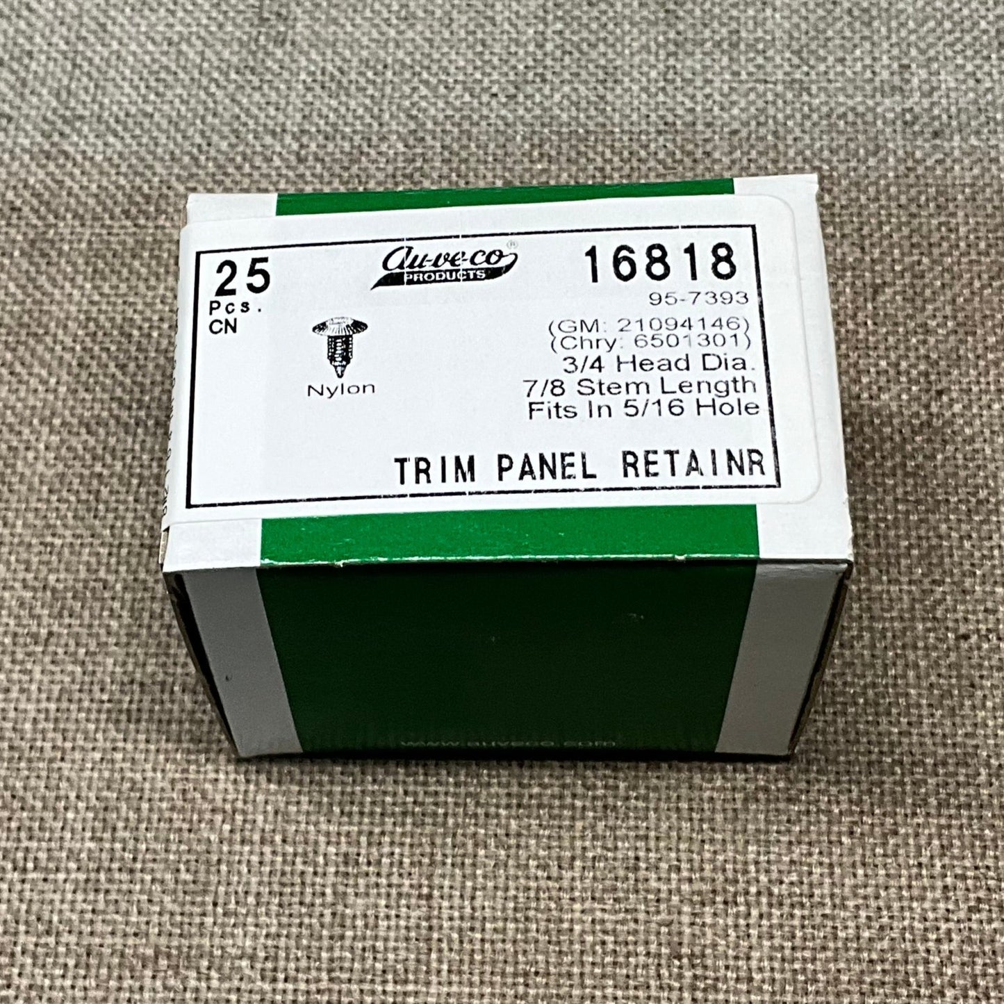 25 Trim Panel Retainers Auveco 16818 GM: 21094146, 21110201 Chry: 6501301