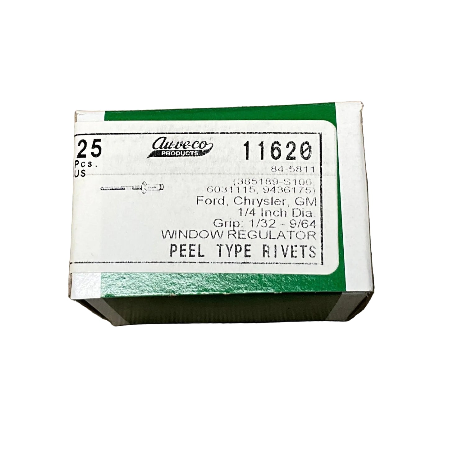 25 Window Regulator Peel Type Rivet Auveco 11620 GM: 9436175 Ford: 385189-S100
