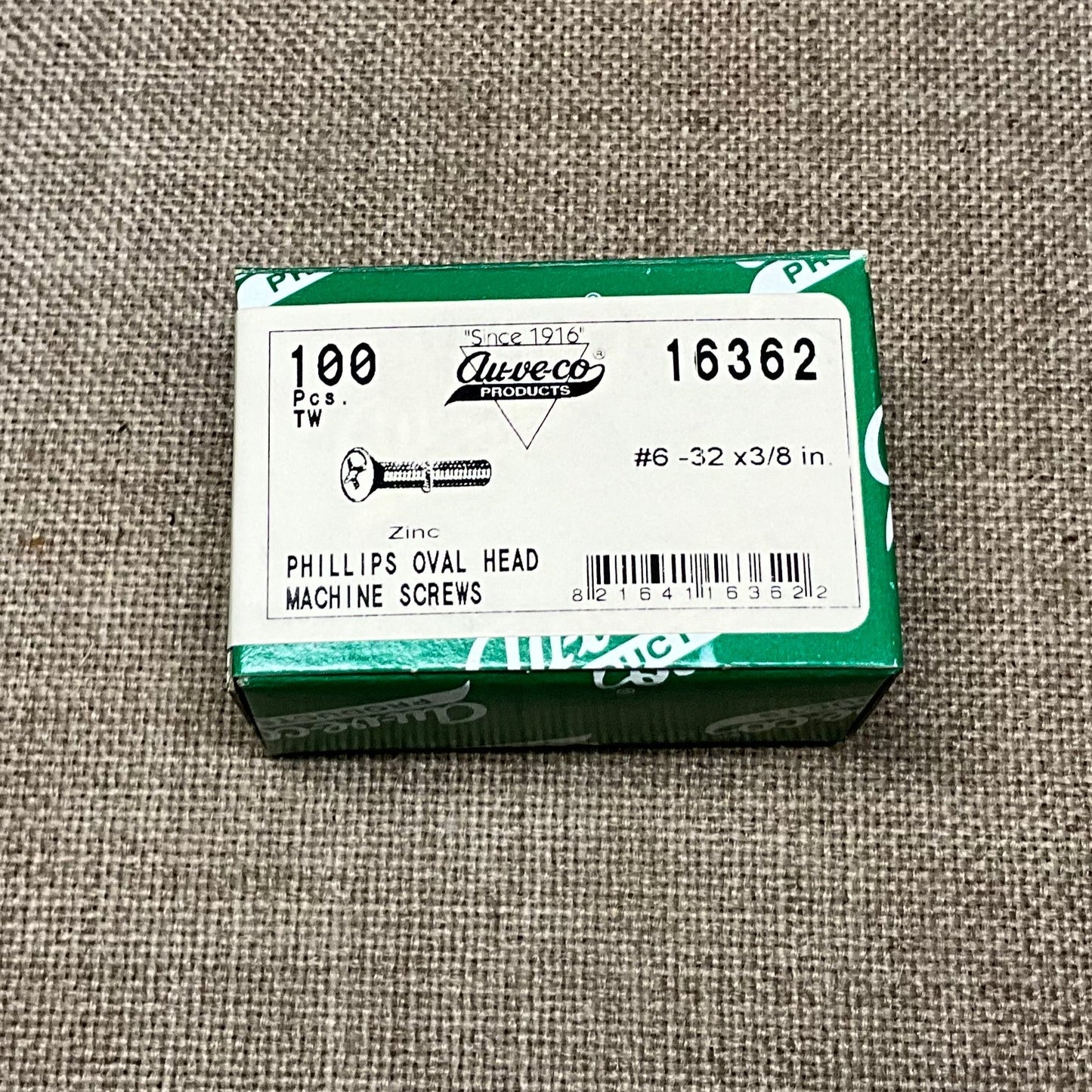 100Pcs. Auveco 16362 Phillips Oval Head Screws #6-32 x 3/8 Inch