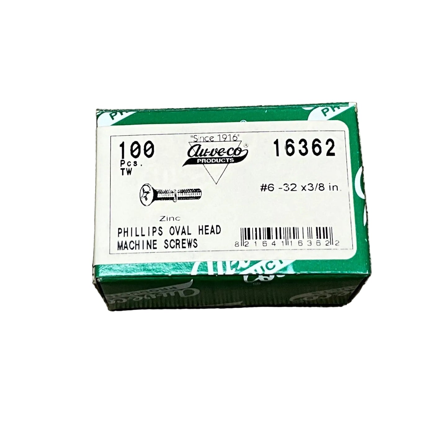 100Pcs. Auveco 16362 Phillips Oval Head Screws #6-32 x 3/8 Inch