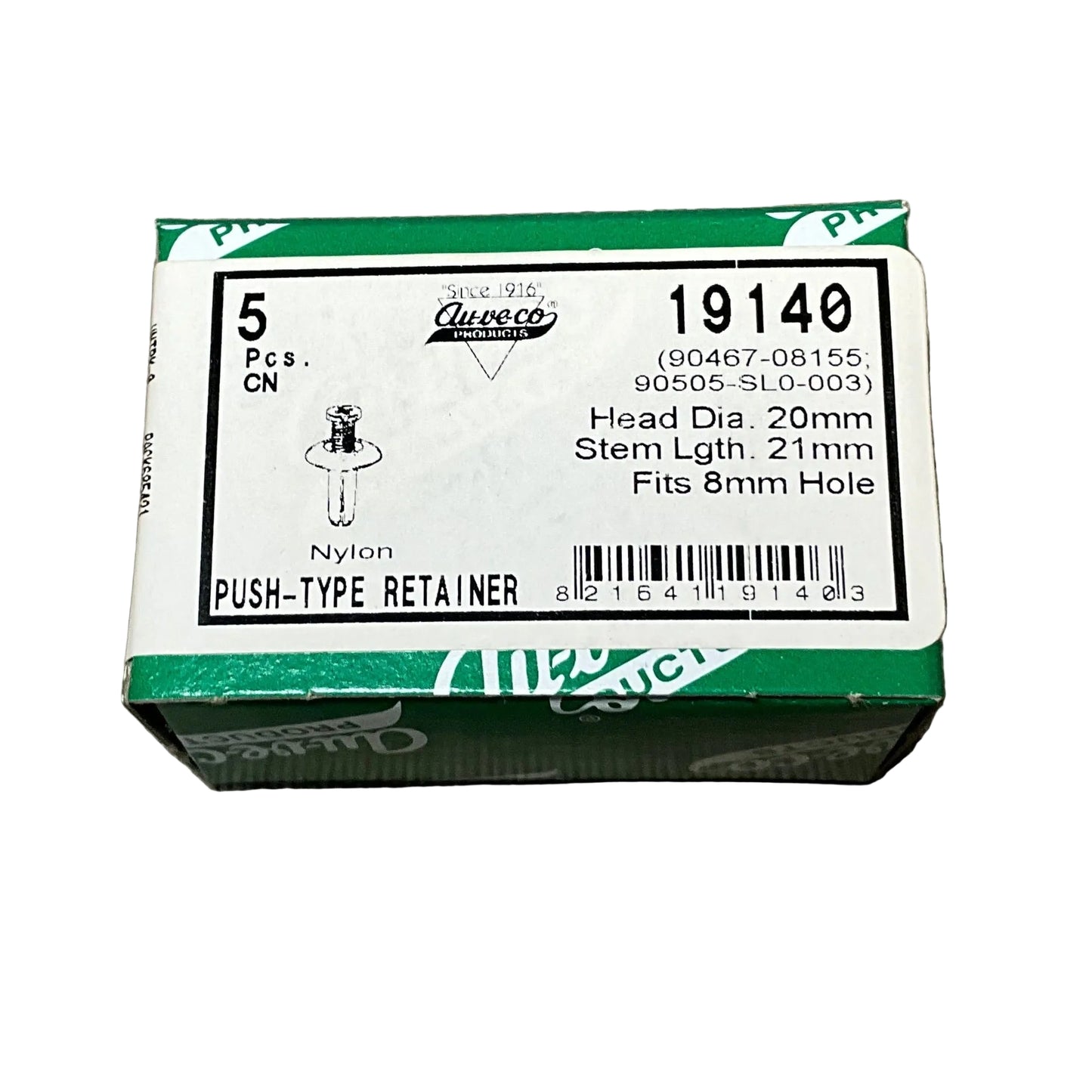 5 Push Type Retainer Auveco 19140 Acura:90505-SL0-003 GM:94852638 Toyota Mits