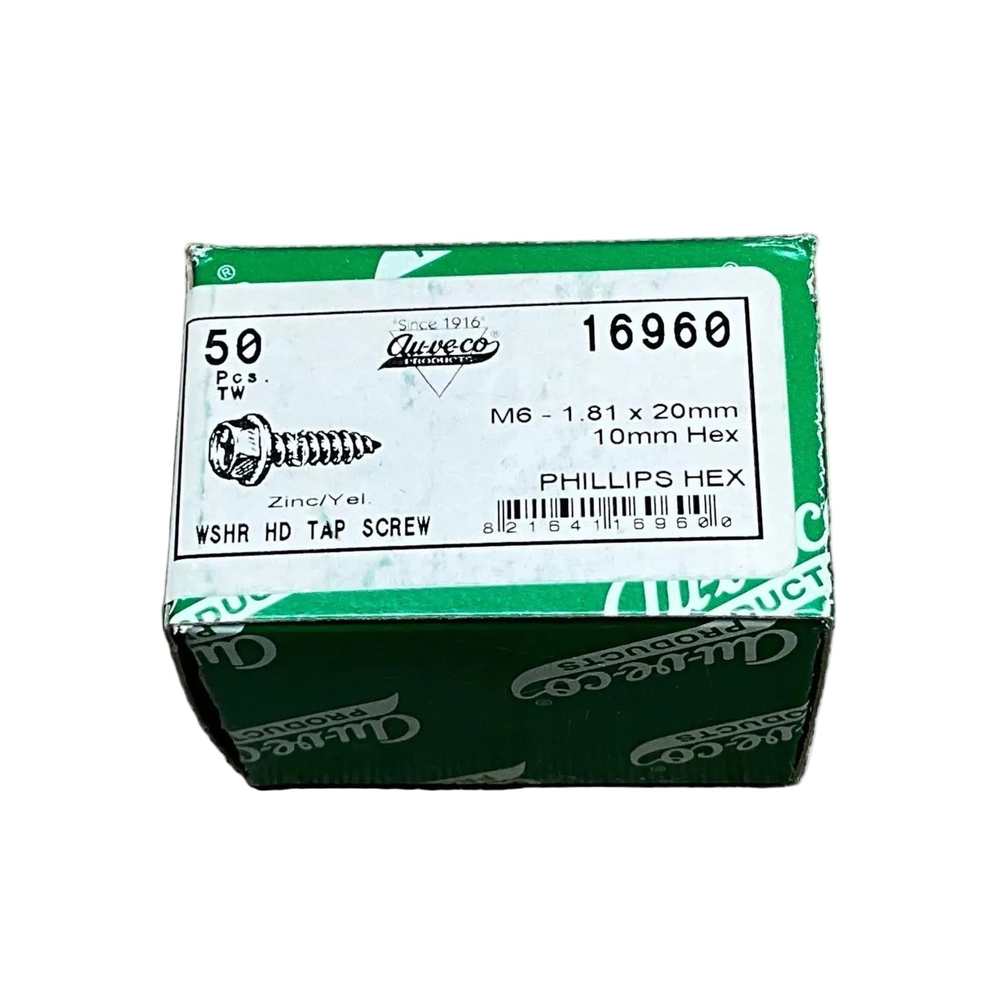 50 Auveco 16960 M6-1.81 x 20mm Phillips Hex Wshr Hd License Plate Tapping Screw
