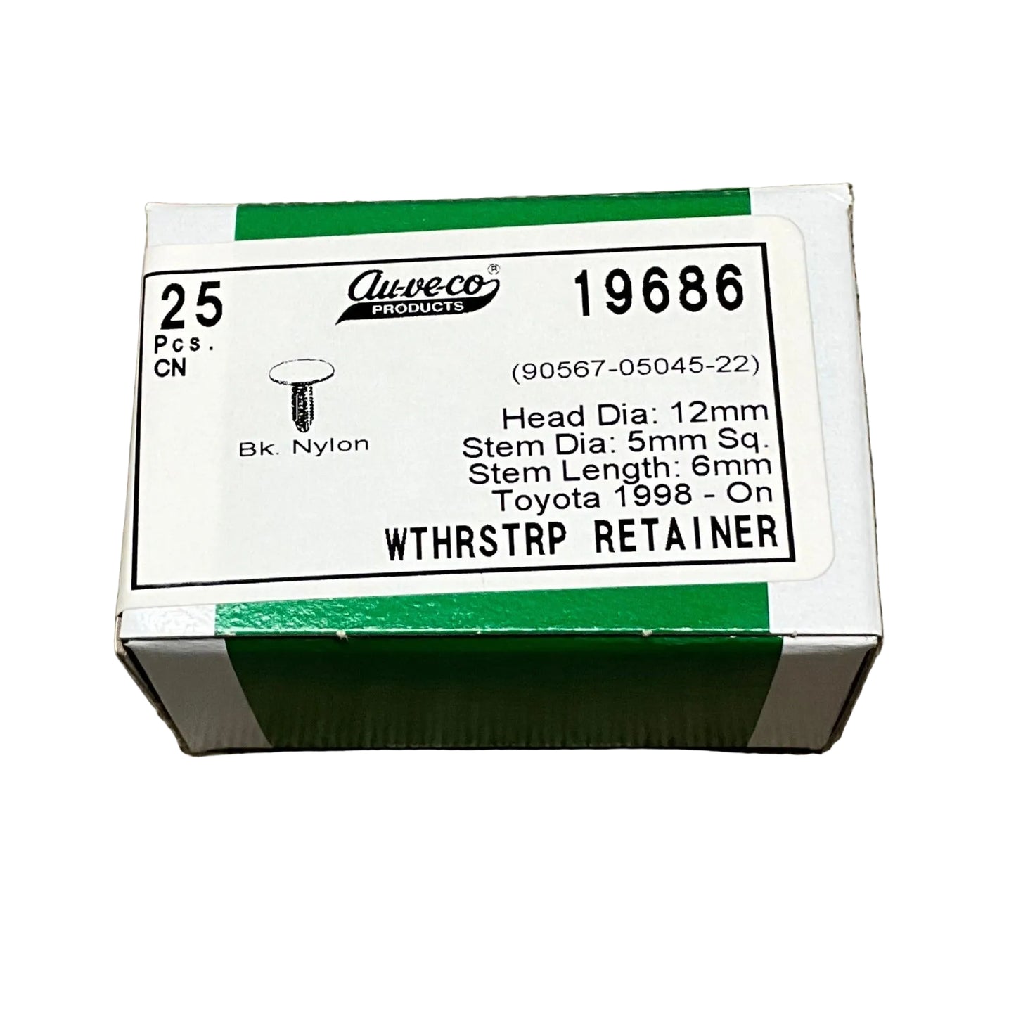 50 Auveco 19686 Weatherstrip Retainer Nylon Clip Toyoota 90467-05045-22
