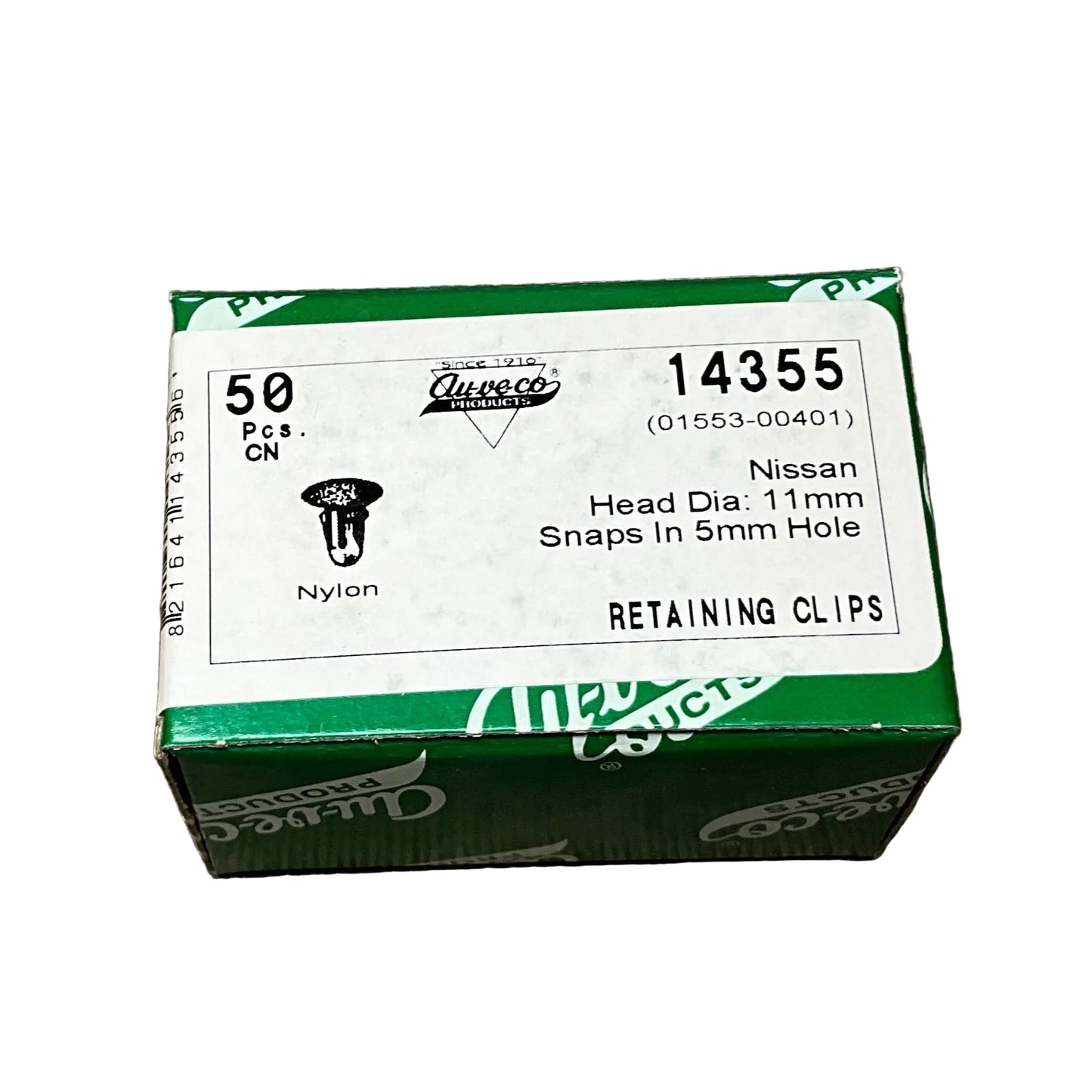 50 Black Nylon Retaining Clips Auveco 14355 For Import Auto Niisson 01553-00401