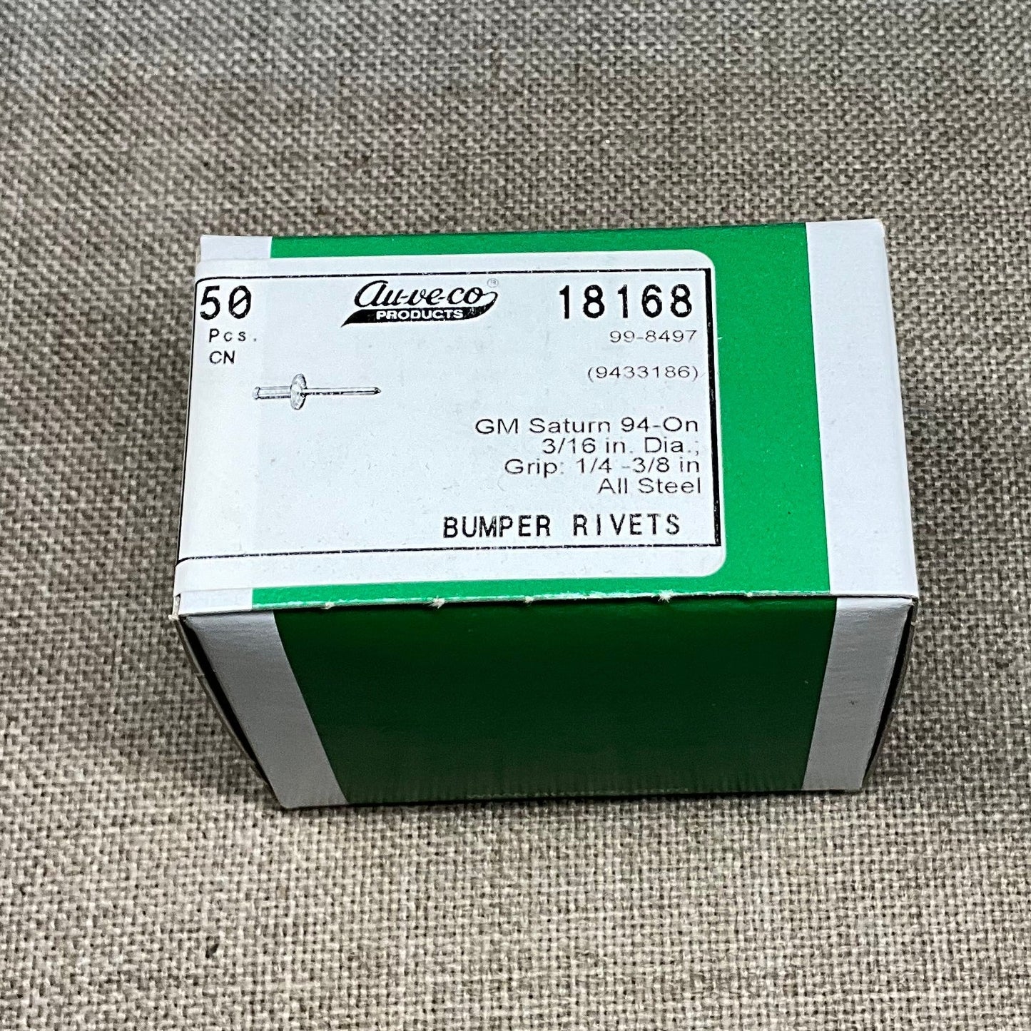 50 Bumper Rivets Auveco 18168 GM Saturn Automobiles 1994 - On OEM: 9433186