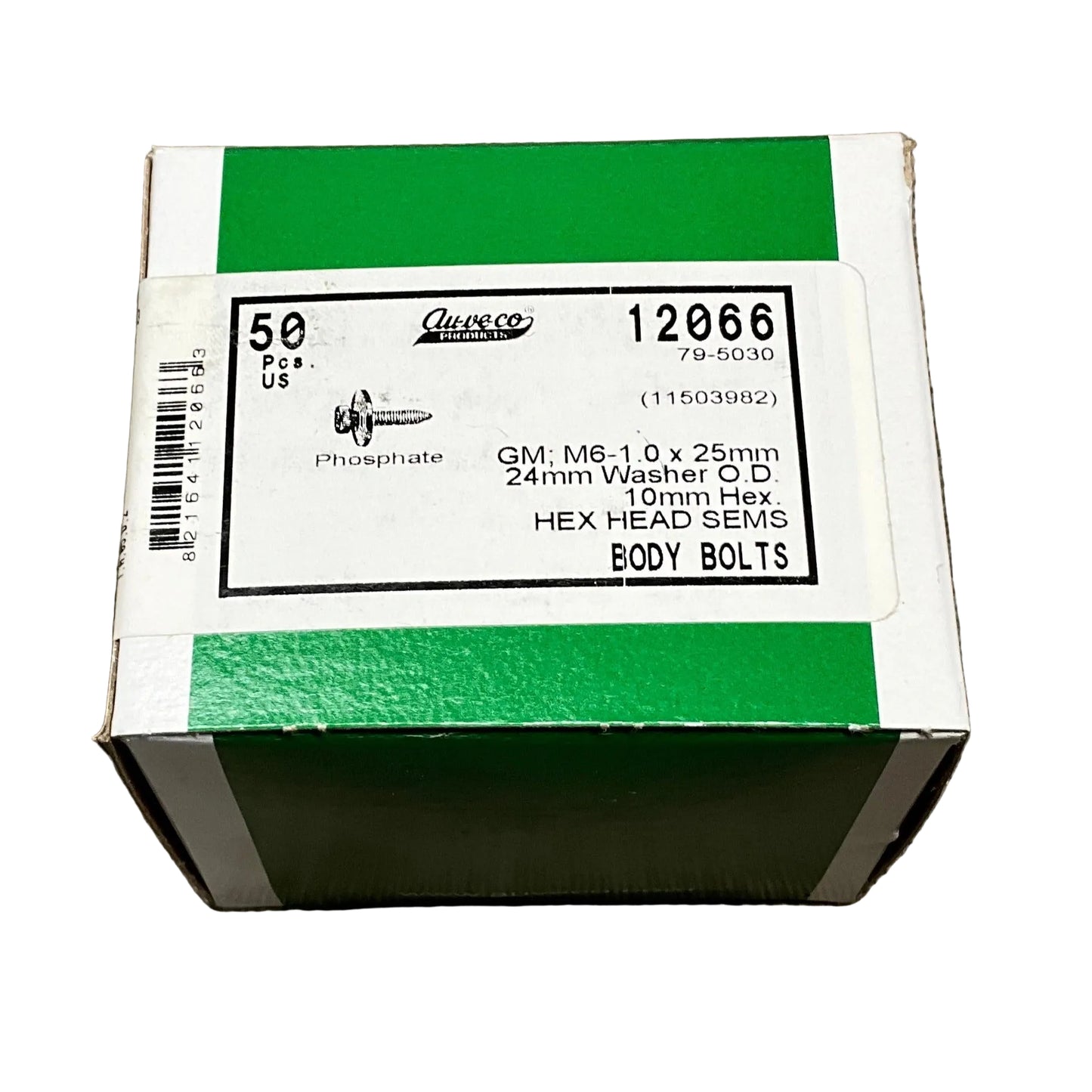 50 Hex Head Sems Body Bolts Auveco 12066 For GM : 11503982 Universal Use