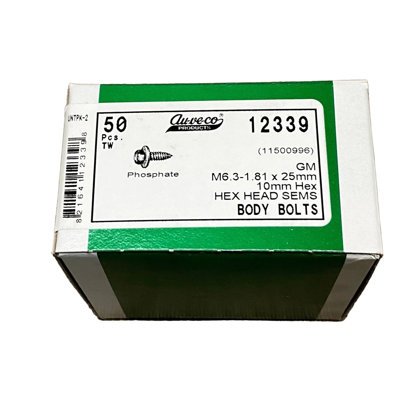 50 Hex Head Sems Body Bolts ~ Auveco 12339 General Purpose~Auto~GM:11500996