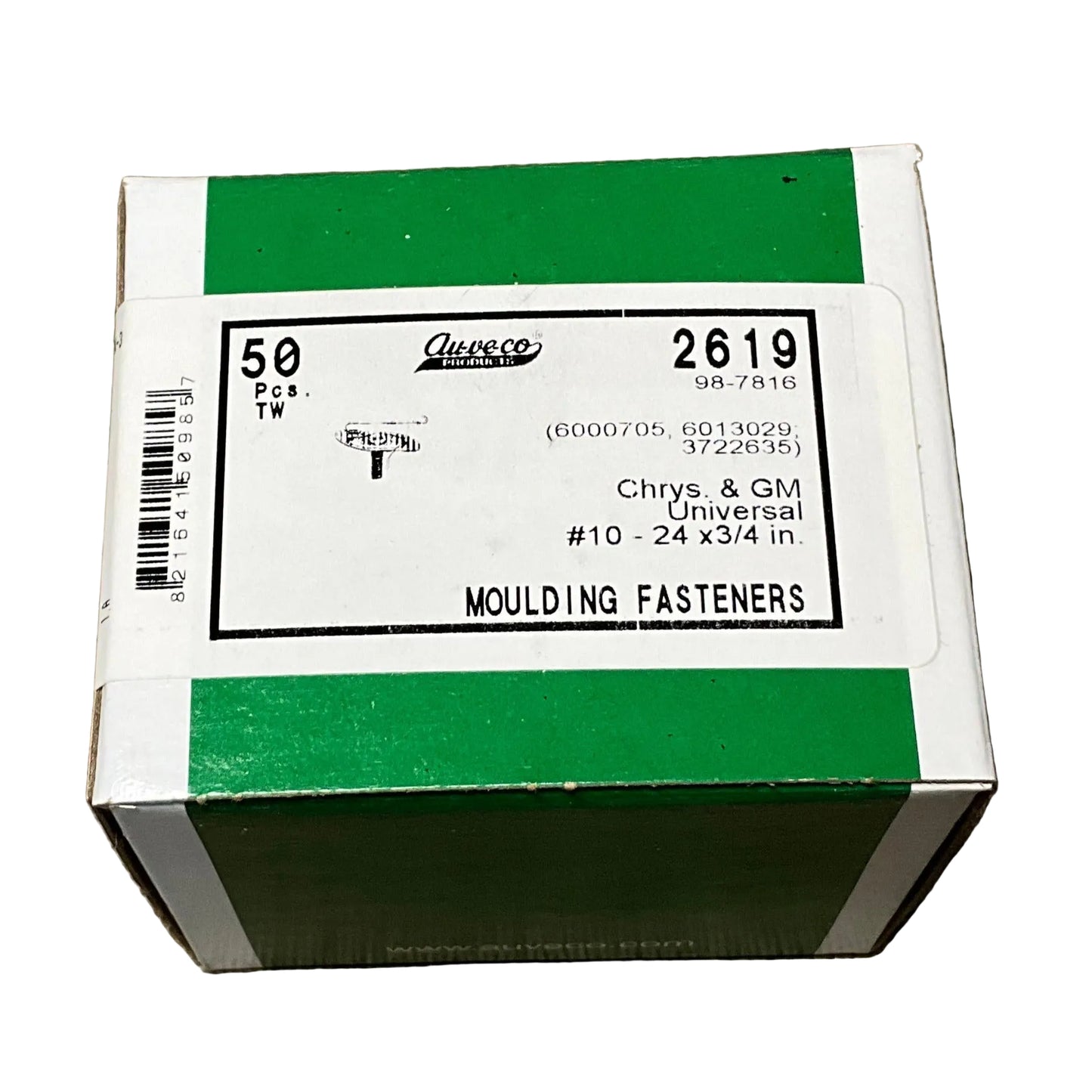 50 Moulding Clips and Nuts Auveco 2619 Chry: 6000705 , 6013029 ; GM: 3722635