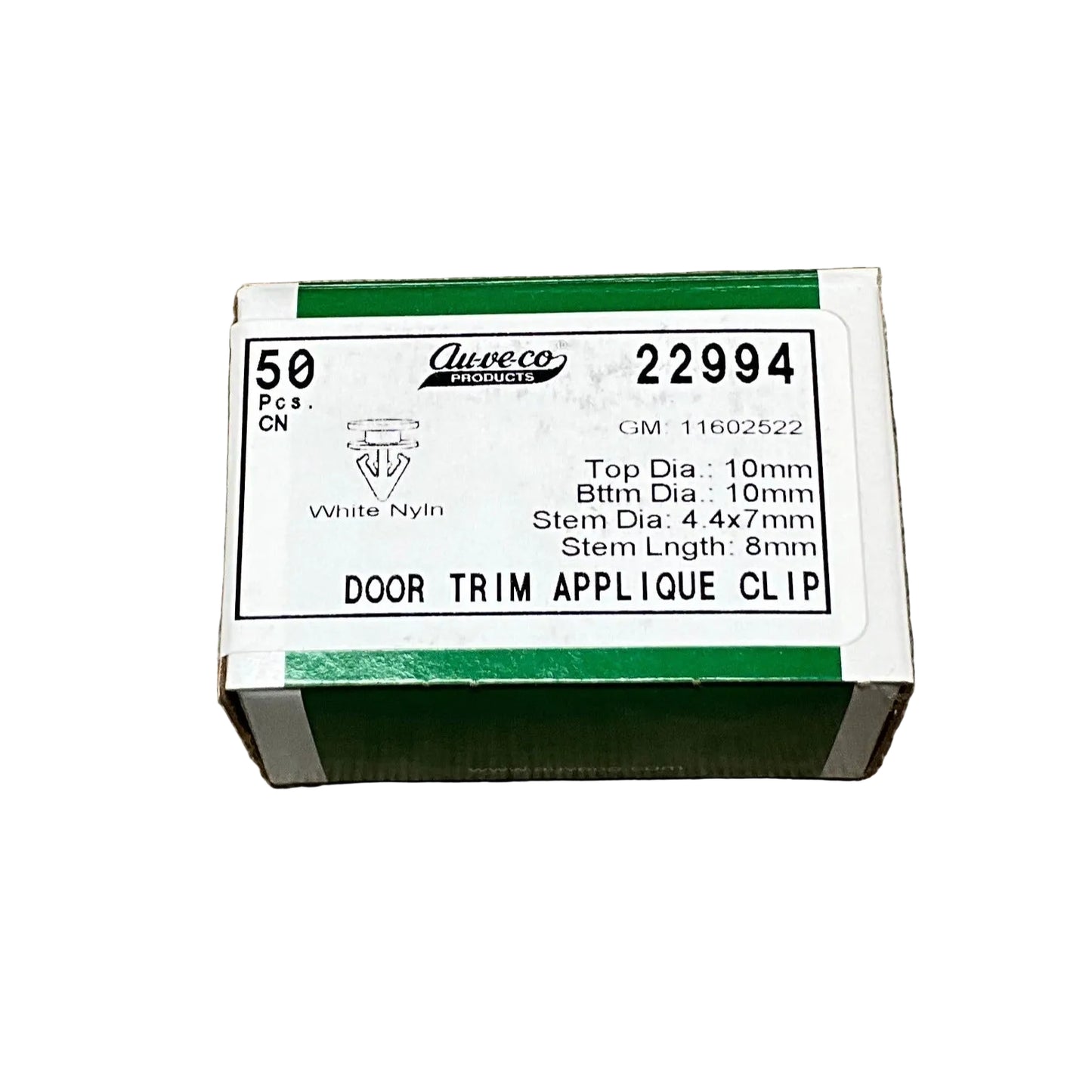50 Pcs. GM #11602522 Door Trim Clip Auveco 22994 White 10 mm. Ships from USA