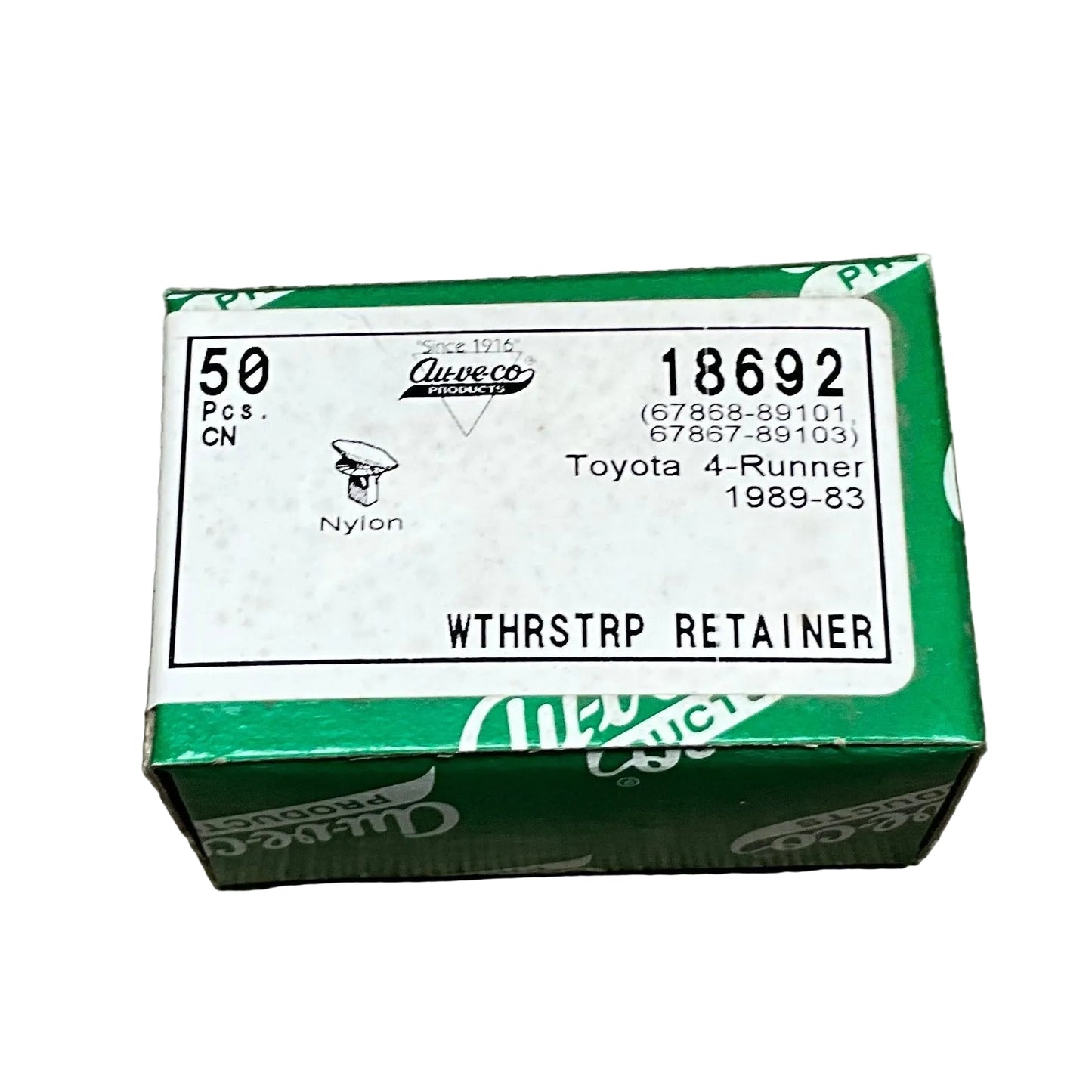 50 Weather Strip Retainers Auveco 18692 Toyota 4 Runner: 67868-89101 1989-83