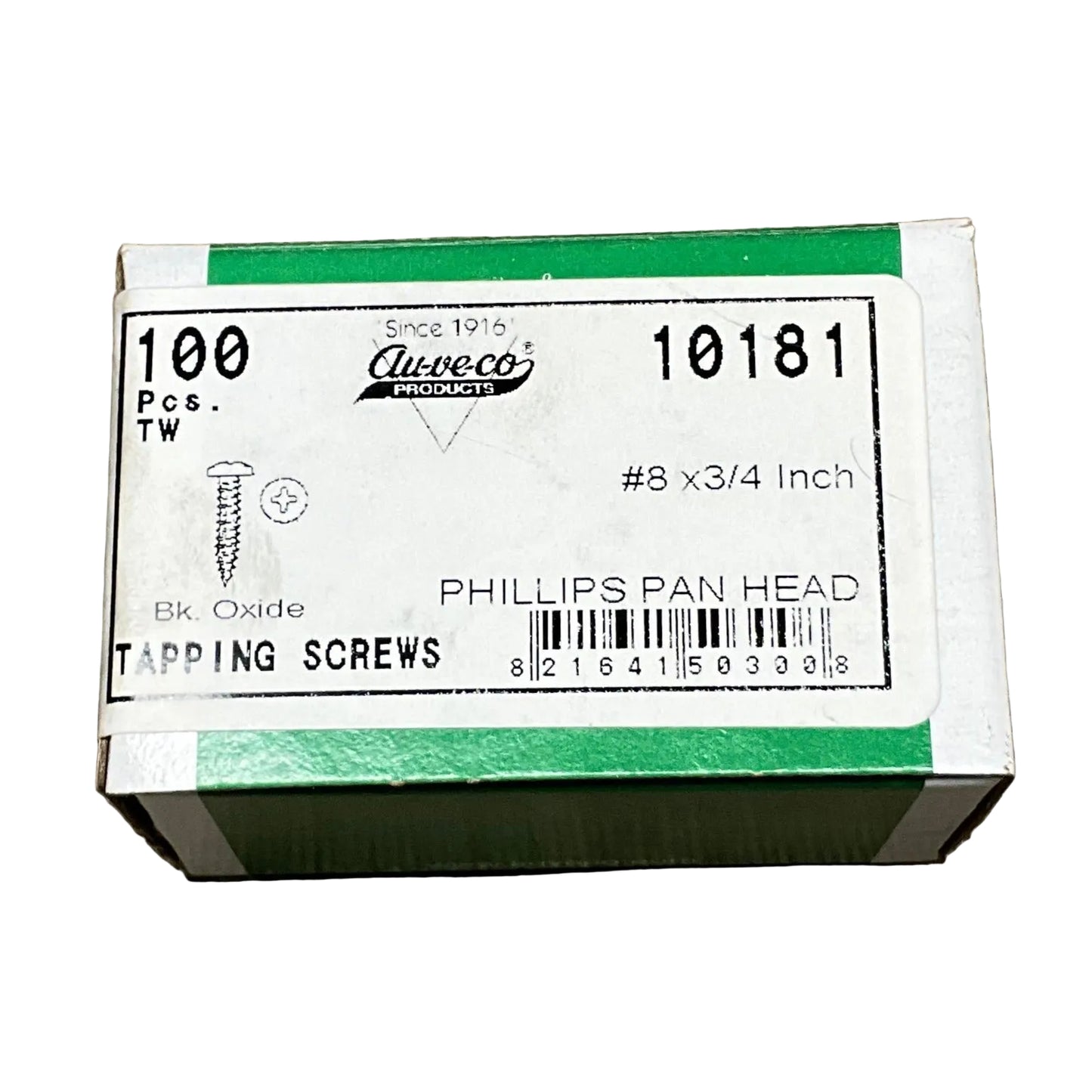 Auveco 10181 #8 X 3/4 Phillips Pan HD Tapping Screw Black Oxide Box of 100