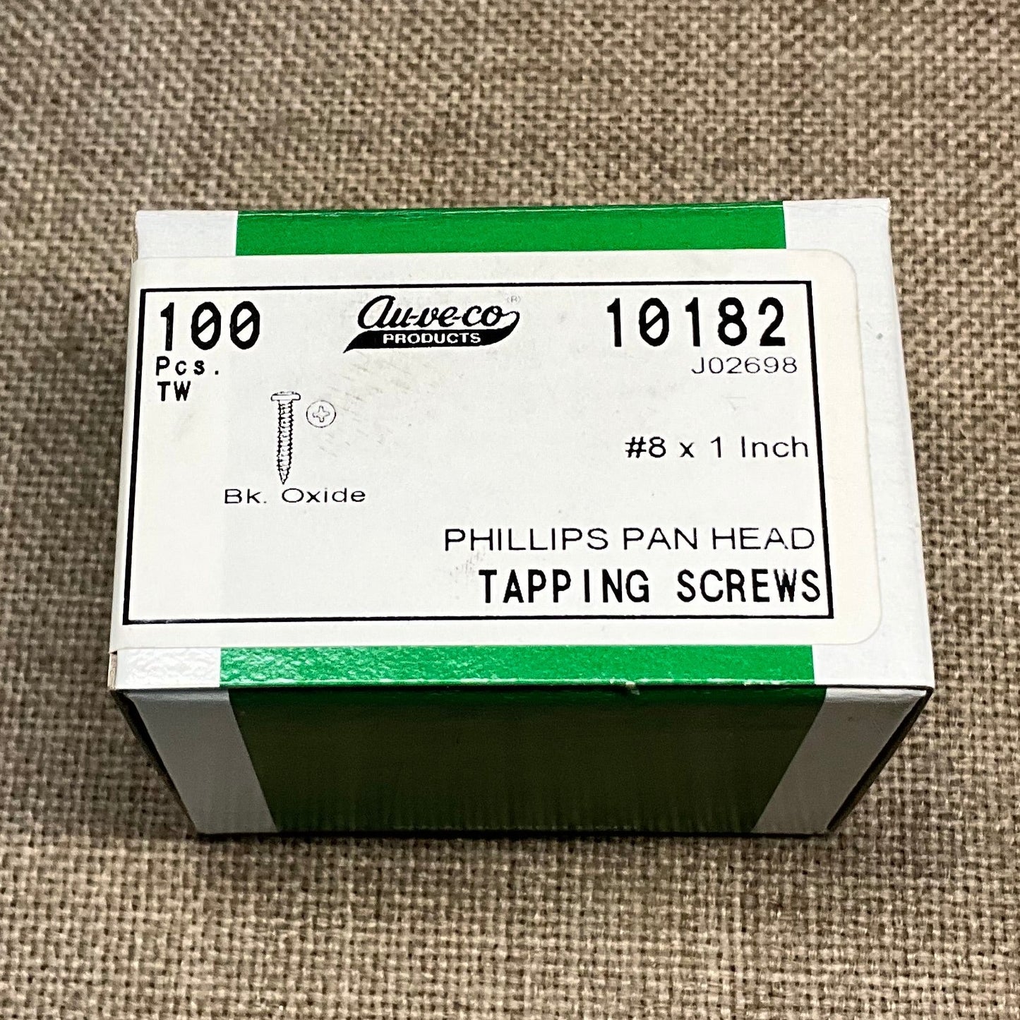 Auveco 10182 #8 X 1 " Phillips Pan Head Tapping Screws BLACK OXIDE QTY 100