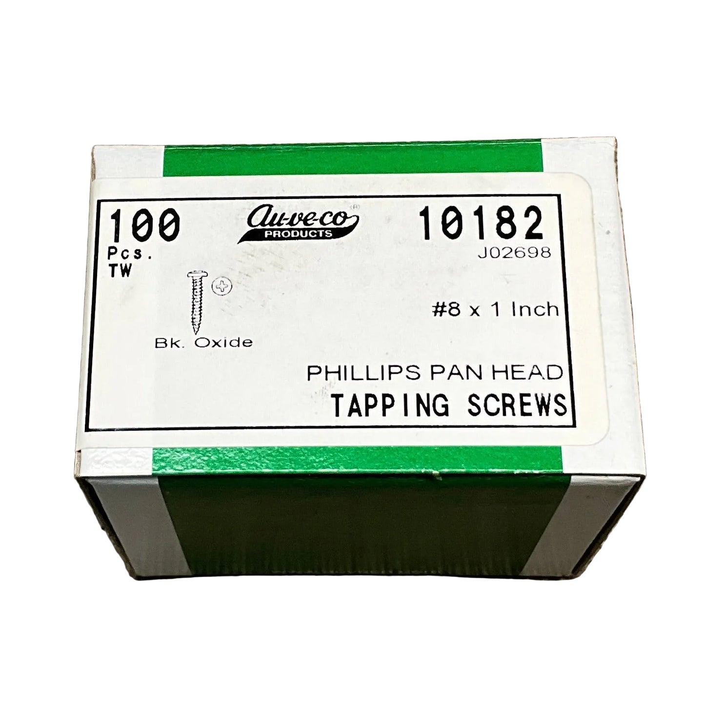 Auveco 10182 #8 X 1 " Phillips Pan Head Tapping Screws BLACK OXIDE QTY 100