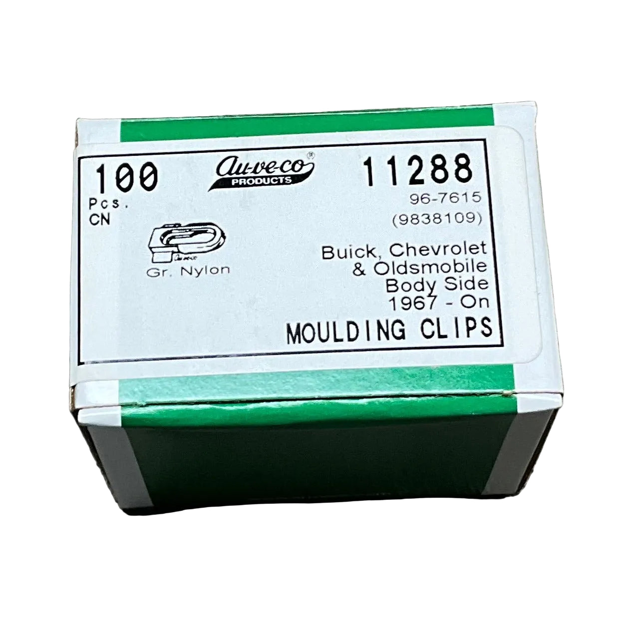 Auveco 11288 Body Side Moulding Clip, Buick Chevy Olds 1967 on (Qty: 100)