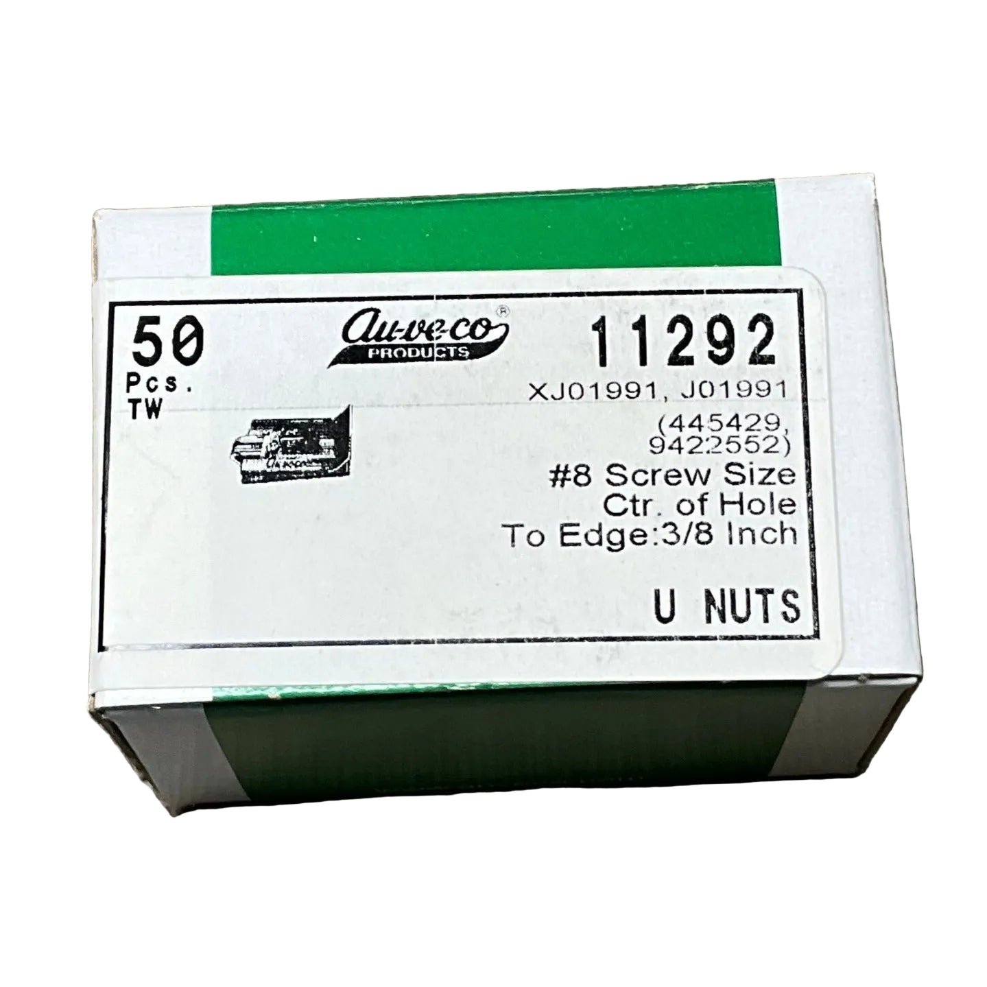 Auveco 11292 U Nut #8 Screw, 3/8" Center of Hole to Edge, Qty:50