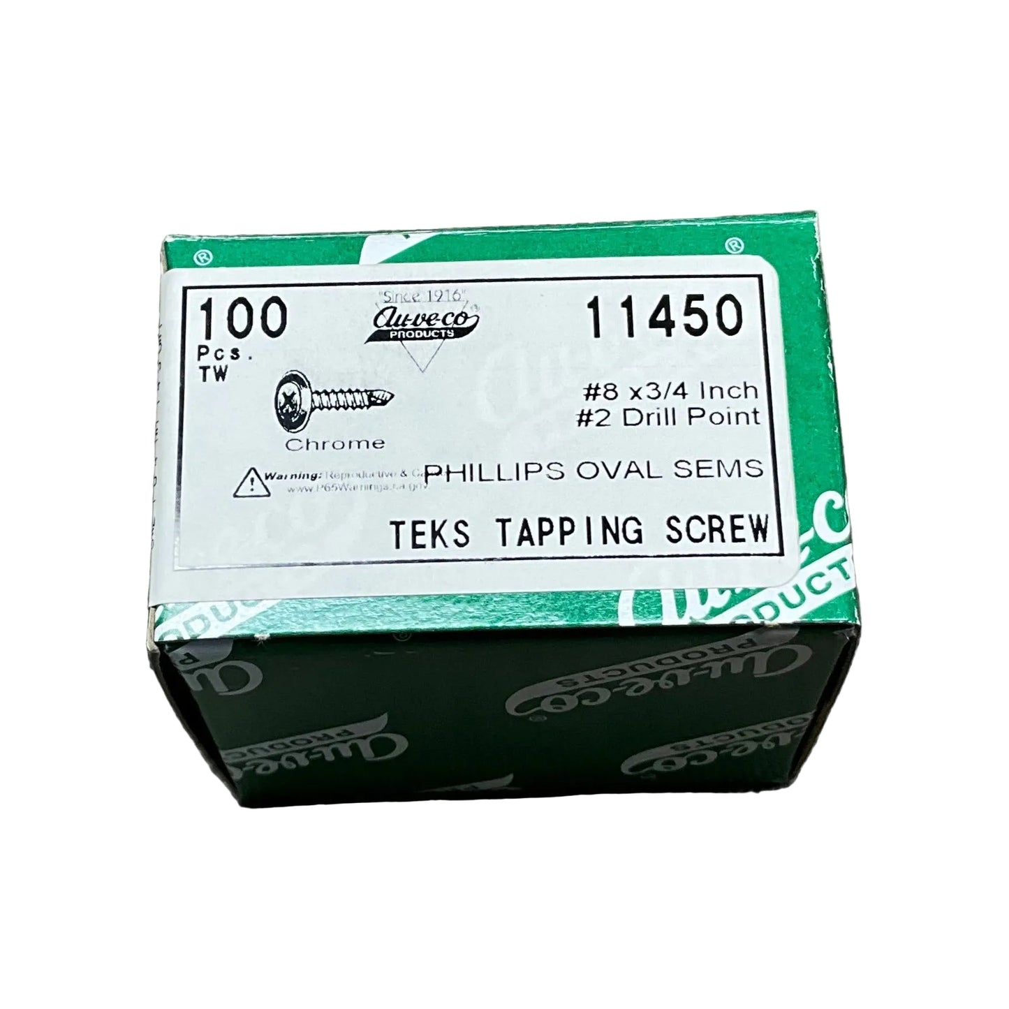 Auveco 11450 Chrome Tapping Screw #8-18 X 3/4" Phillips Oval SEMS TEK Qty 100