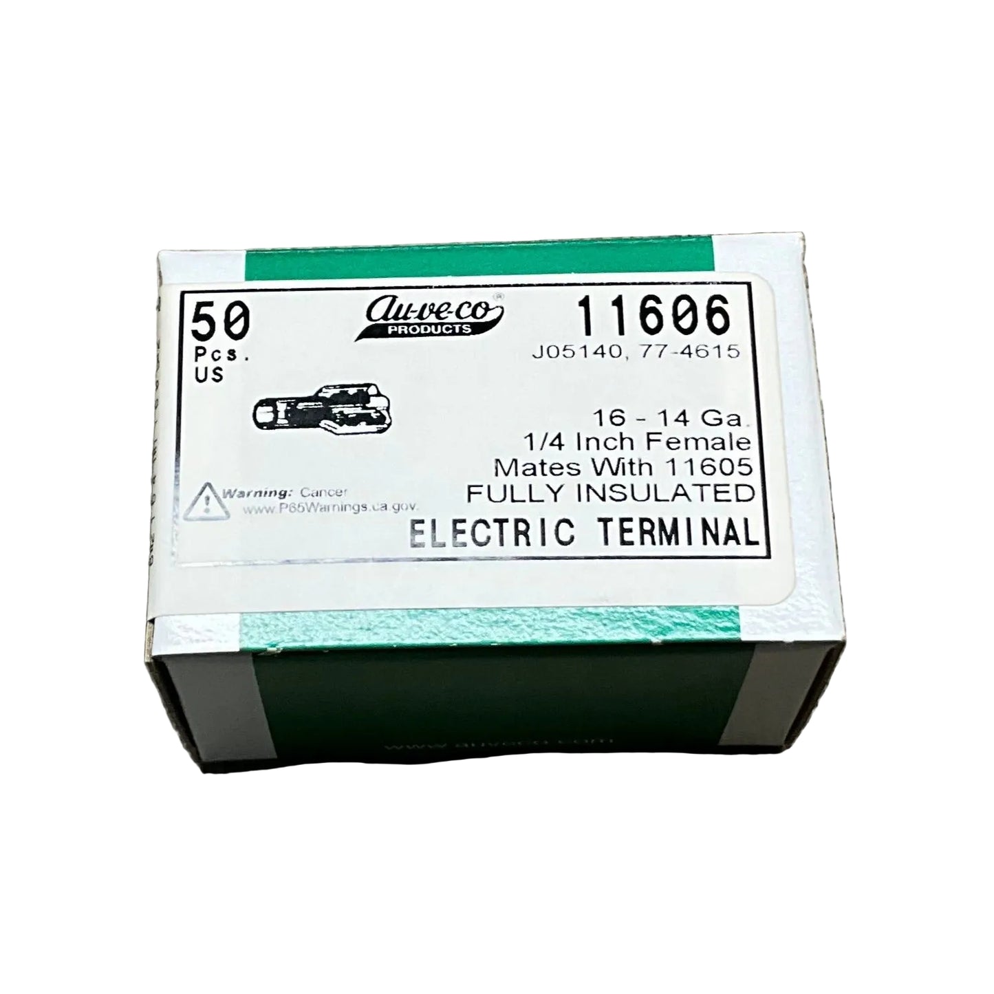 Auveco 11606 Fully Insulated Female Electric Terminal, 16-14 Ga, Qty 50