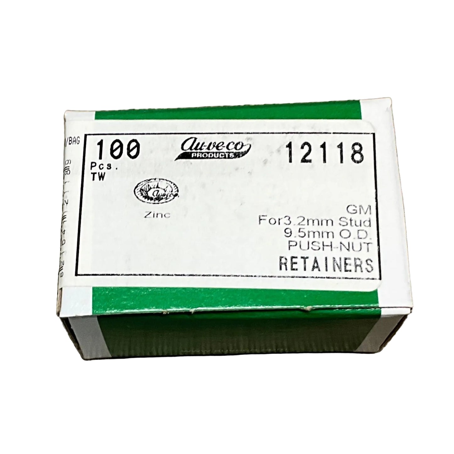 Auveco 12118 Push-On Retainer 3.2mm Stud 9.5mm O.D. -Zinc 100 pcs.
