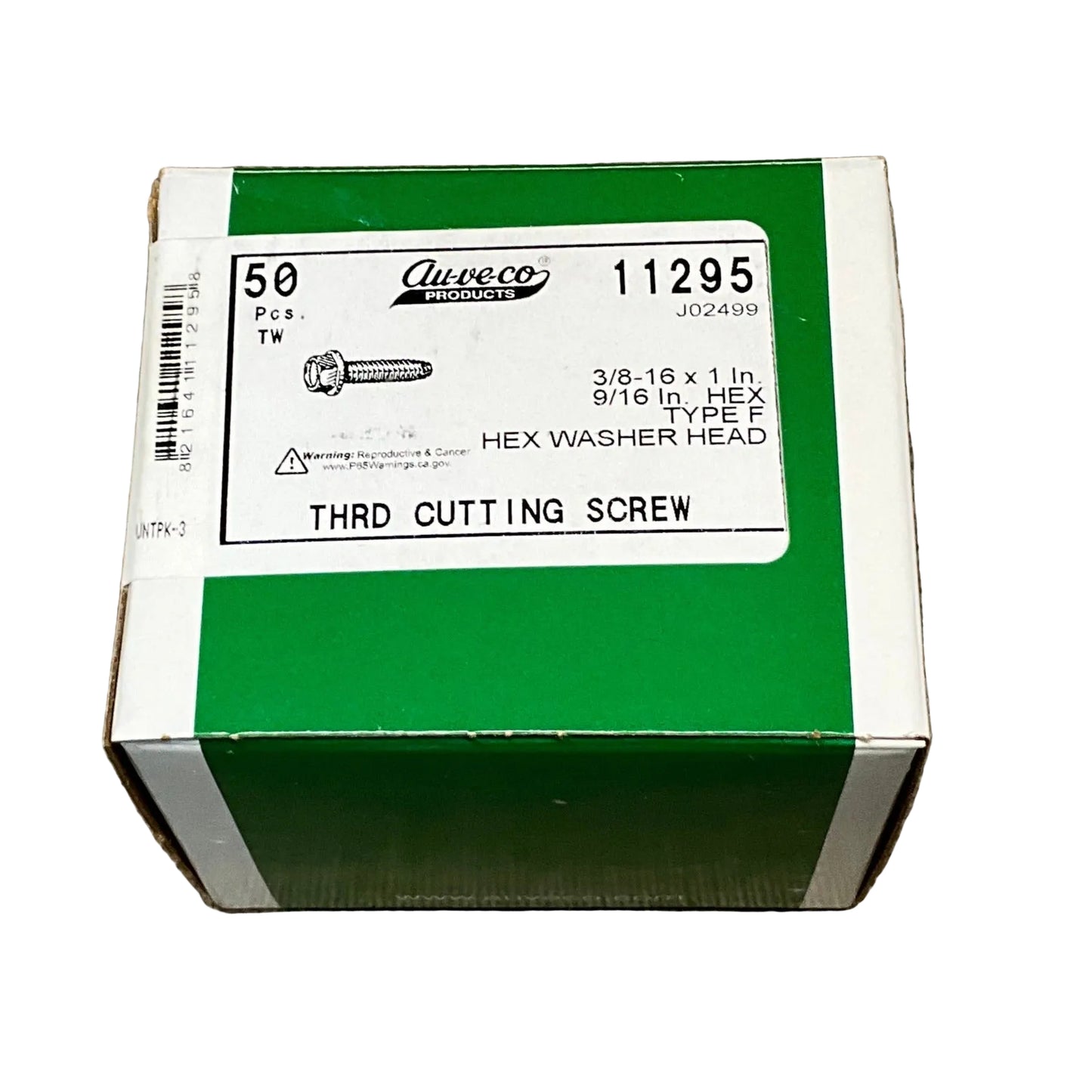 Auveco 11295 3/8-16 X 1 Hex Washer Head Thread Cutting Screw Zinc 50 Pcs.