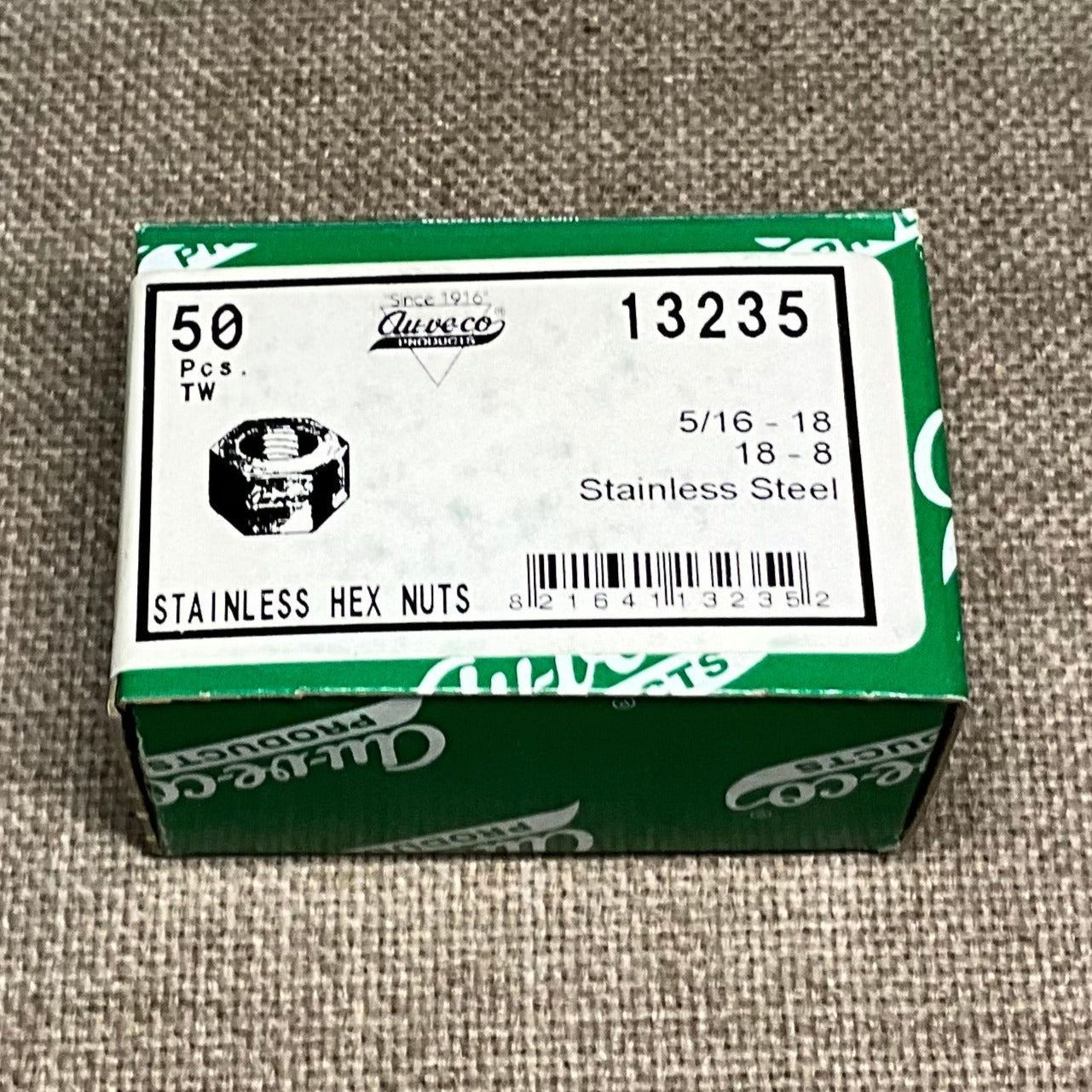 Auveco 13235 5/16"-18 Hex Nut, 17/64" Thick, 18-8 Stainless Steel (Qty: 50)