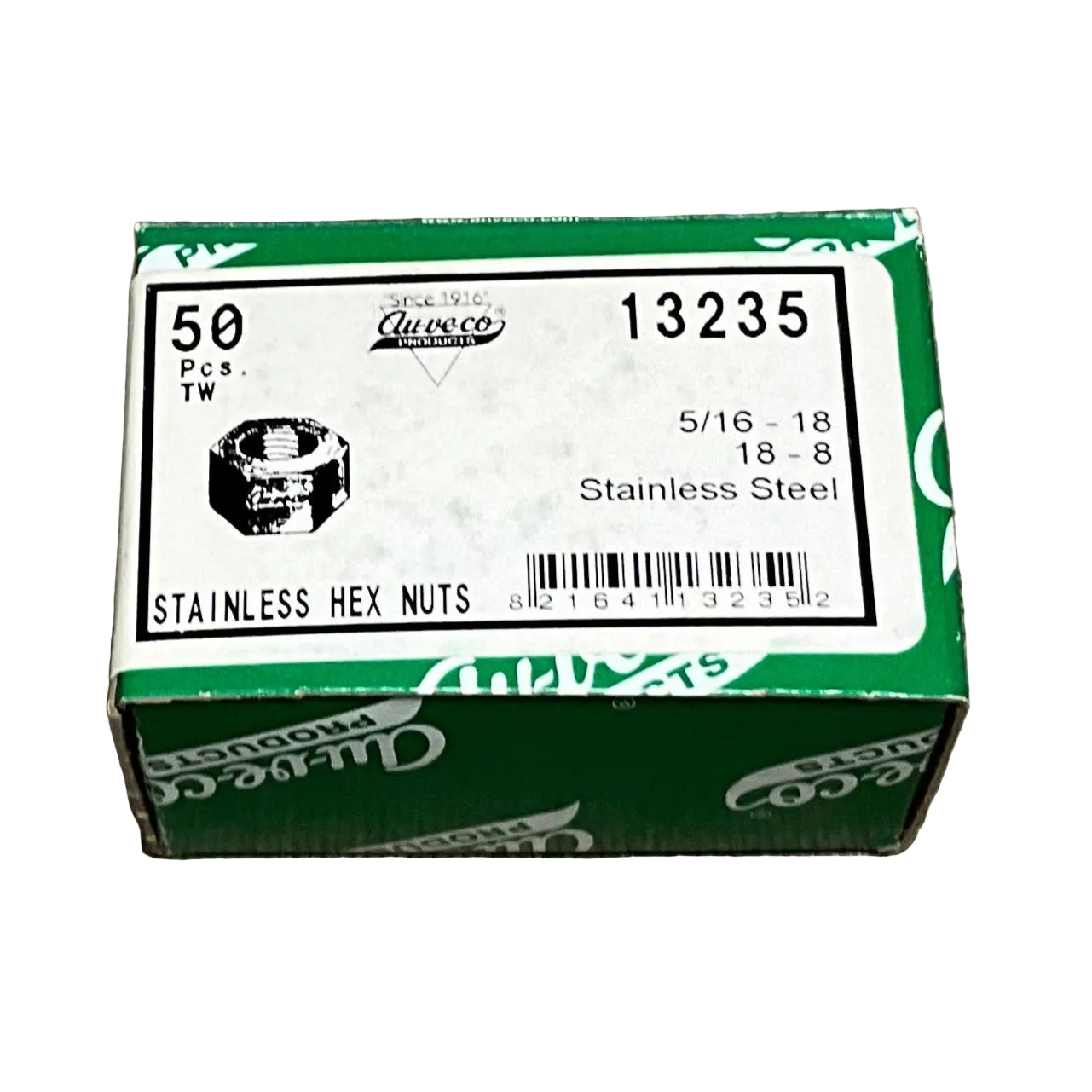 Auveco 13235 5/16"-18 Hex Nut, 17/64" Thick, 18-8 Stainless Steel (Qty: 50)