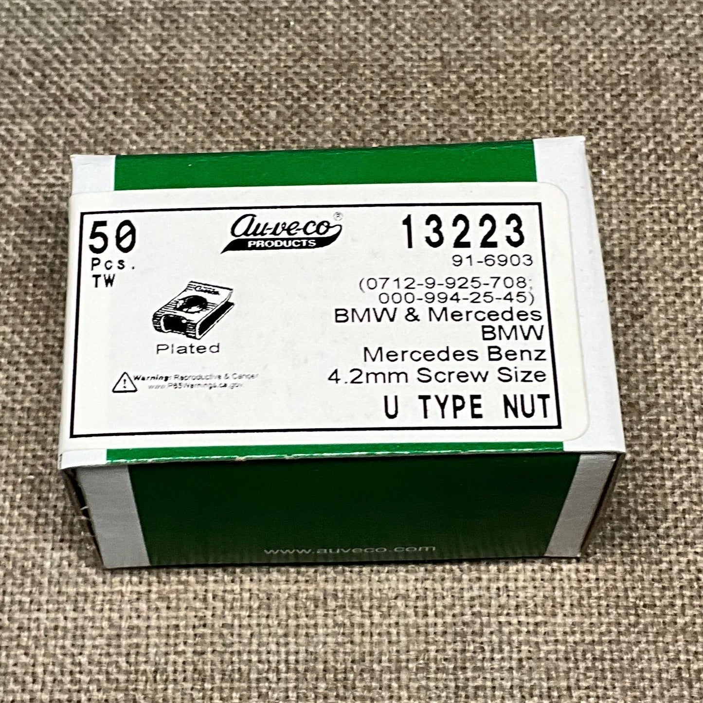 Auveco 13223 U-Nut 4.2mm #8 Screw Size, 3-4 mm Range, for BMW & Mercedes Qty 50