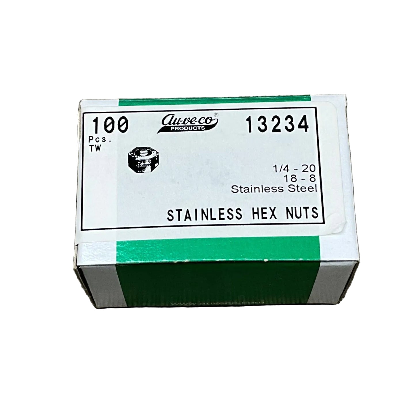Auveco 13234 1/4-20 Hex Nuts 18-8 Stainless Steel 100 Pcs.