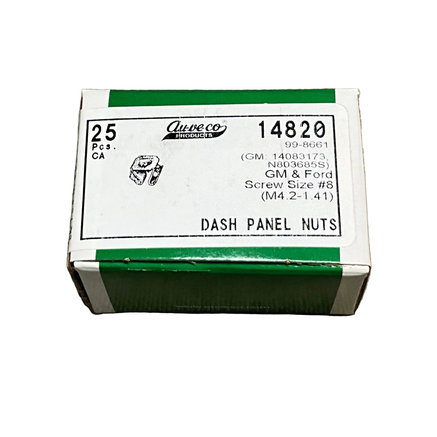 Auveco 14820 Dash Panel Nut #8 Screw Size GM & Ford 25 pcs.