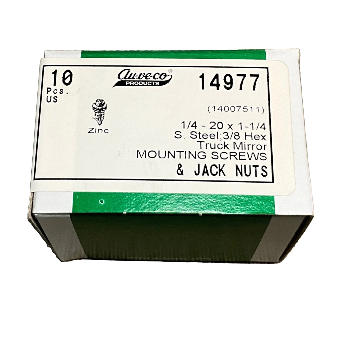 Auveco 14977, Truck Mirror Screws, Jack Nuts14007511, 1/4-20x1-1/4, SS, 3/8 Hex,